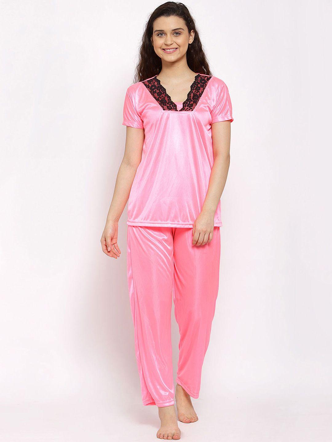 fasense women pink solid night suit