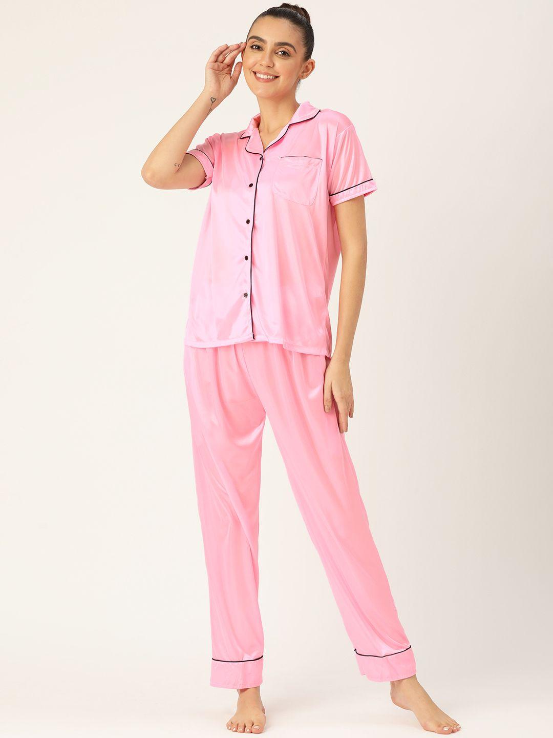 fasense women pink solid pyjama set