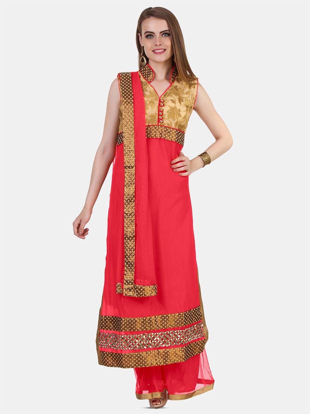 fasense women red kurta with churidar & with dupatta