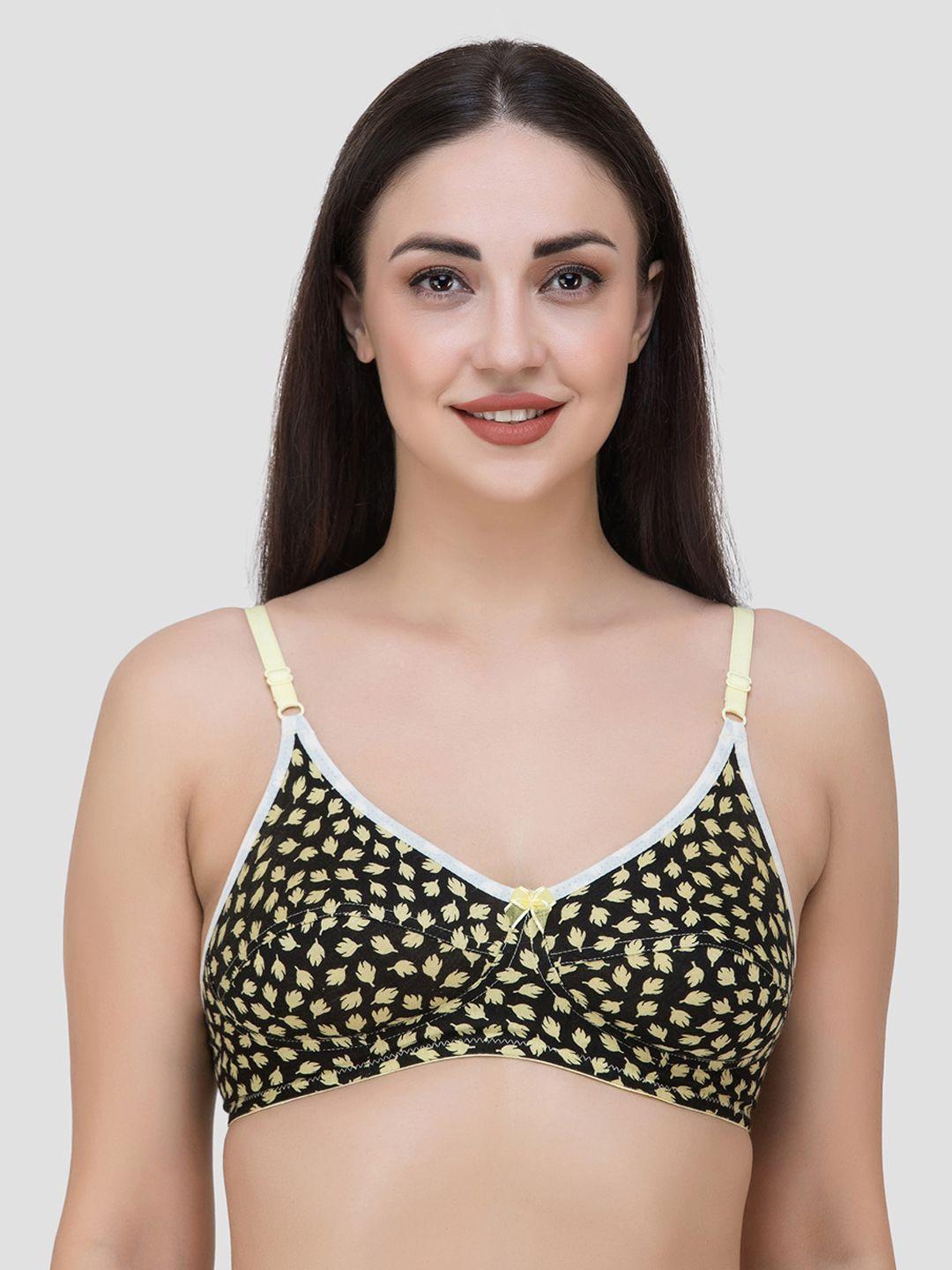 fasense women yellow & black printed non-padded non-wired everyday bra bv005e