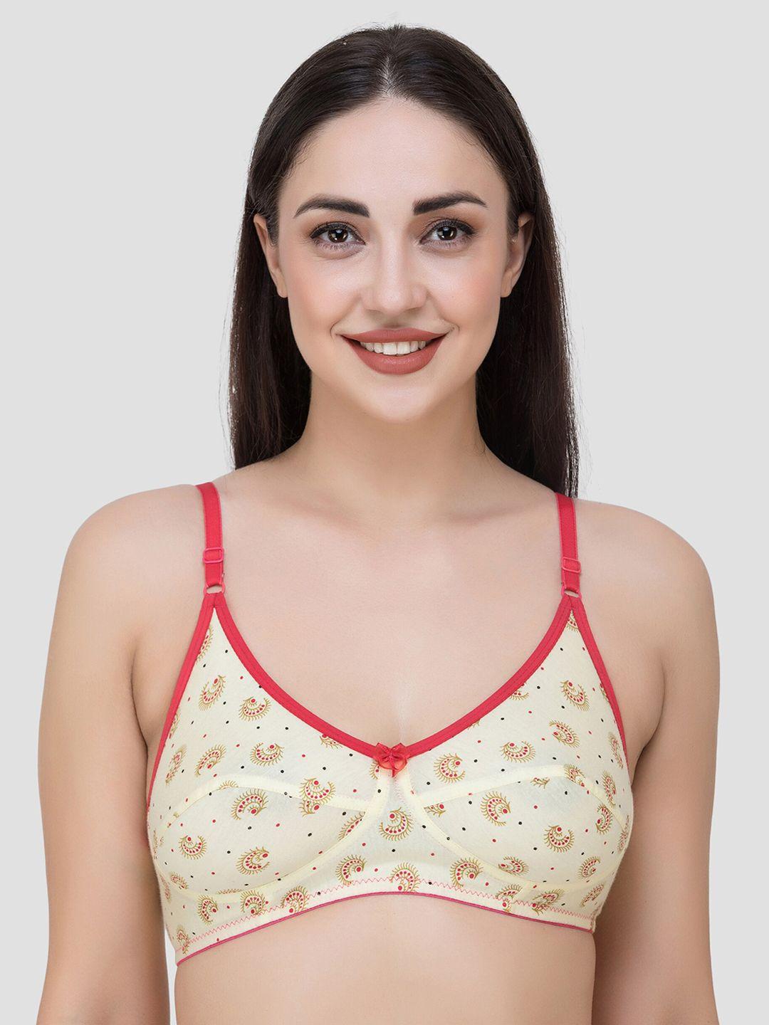 fasense women yellow & brown floral printed non-padded non-wired everyday bra bv006b