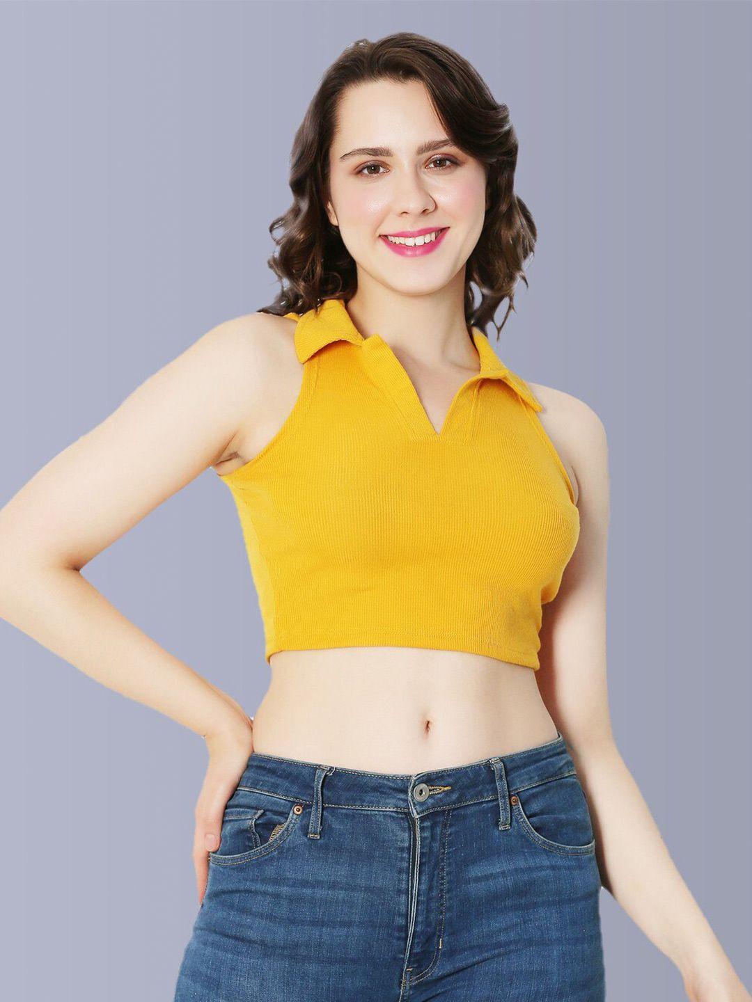 fasha shirt collar fitted crop top