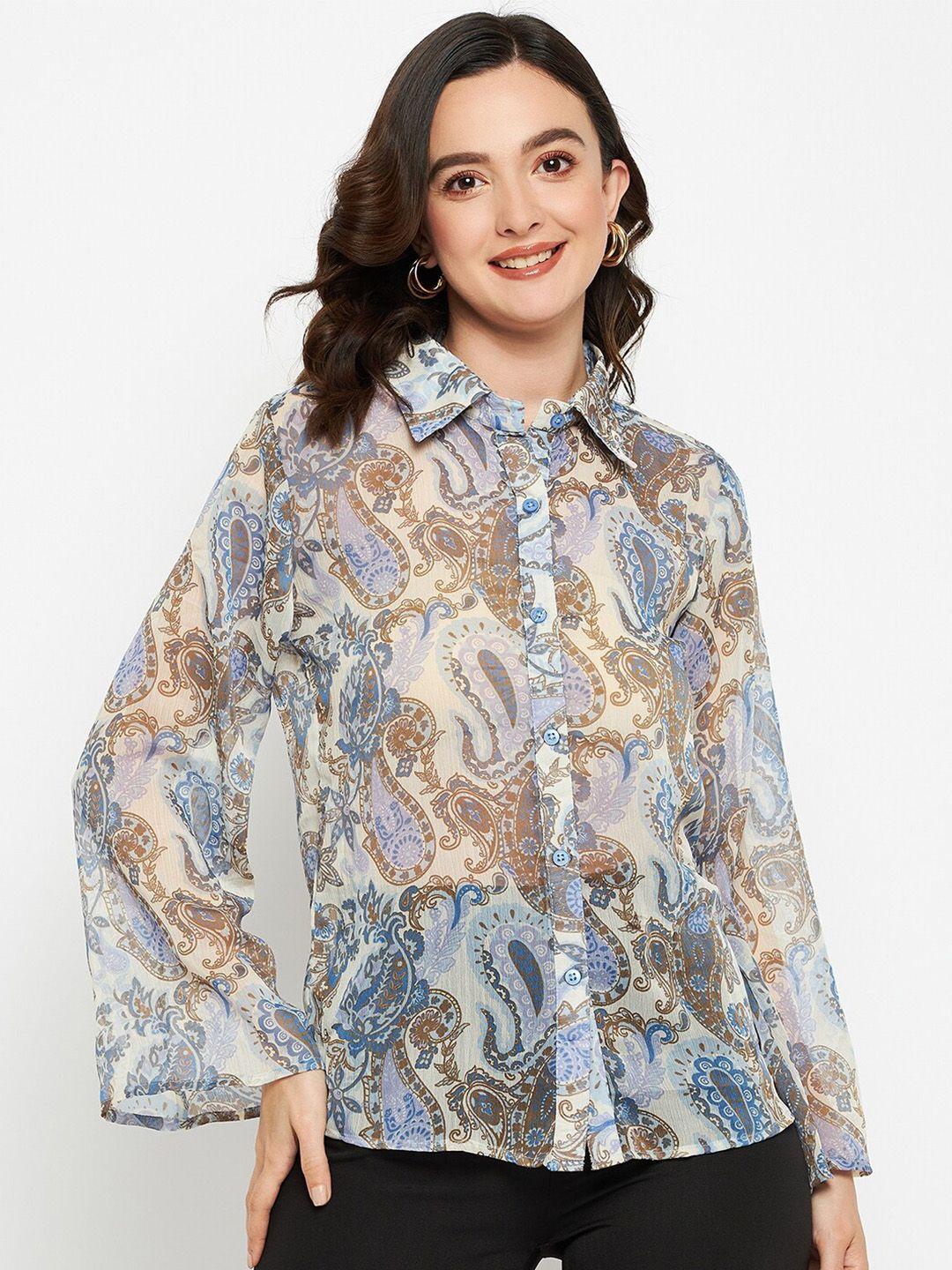 fashfun ethnic motifs paisley printed shirt collar flared sleeve shirt style top