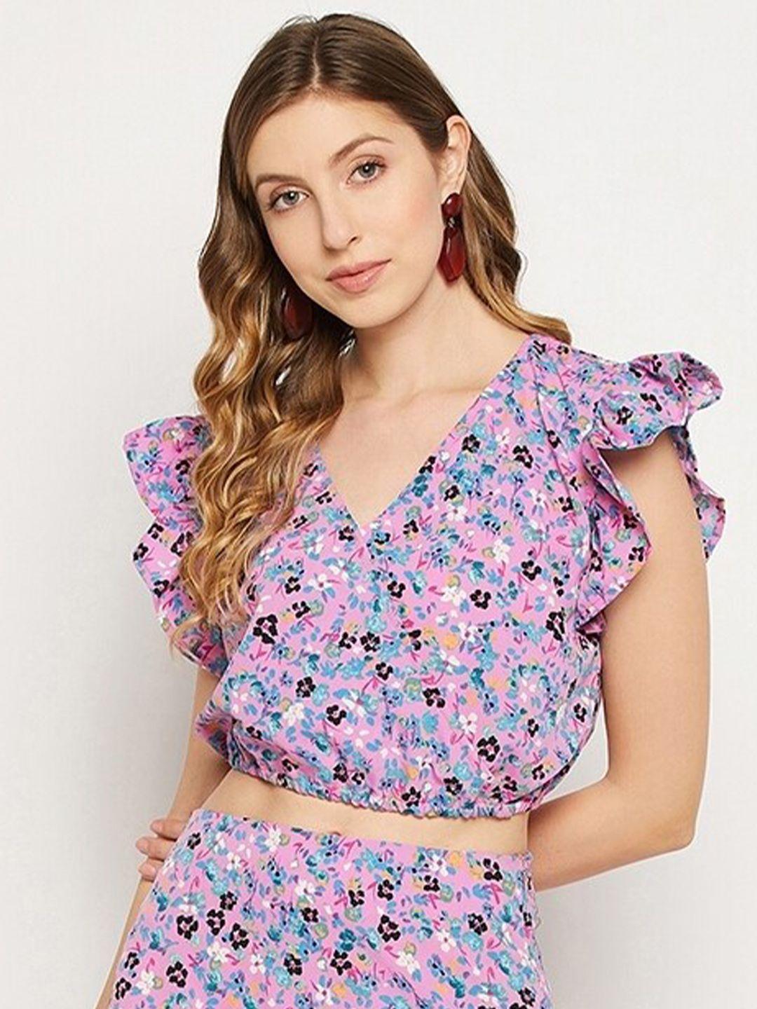 fashfun floral print  wrap crop top