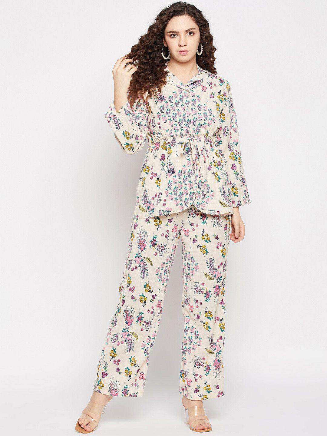 fashfun floral printed shawl collar neck shirt with trouser co-ords