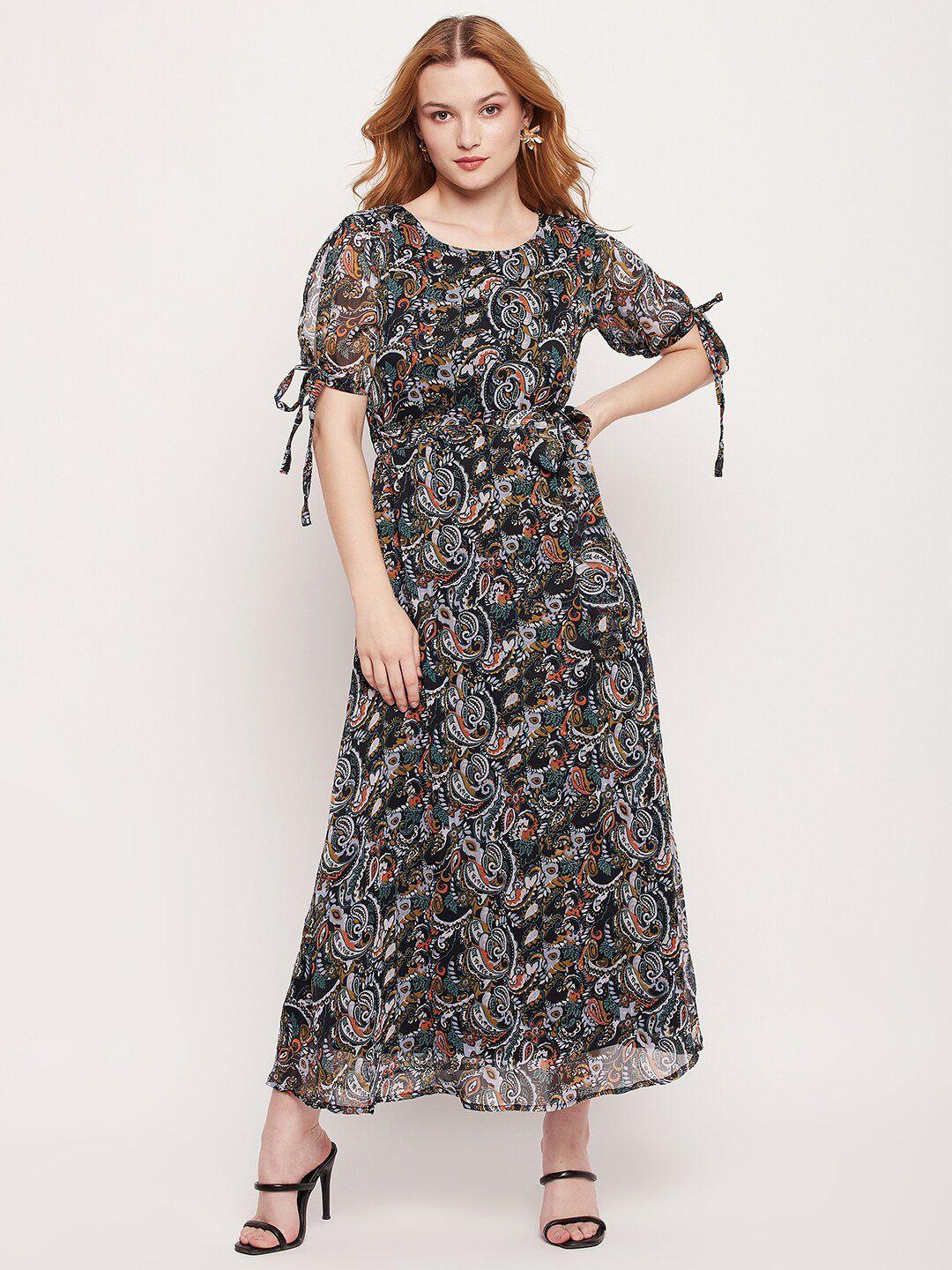 fashfun floral printed slit sleeves crepe maxi dress