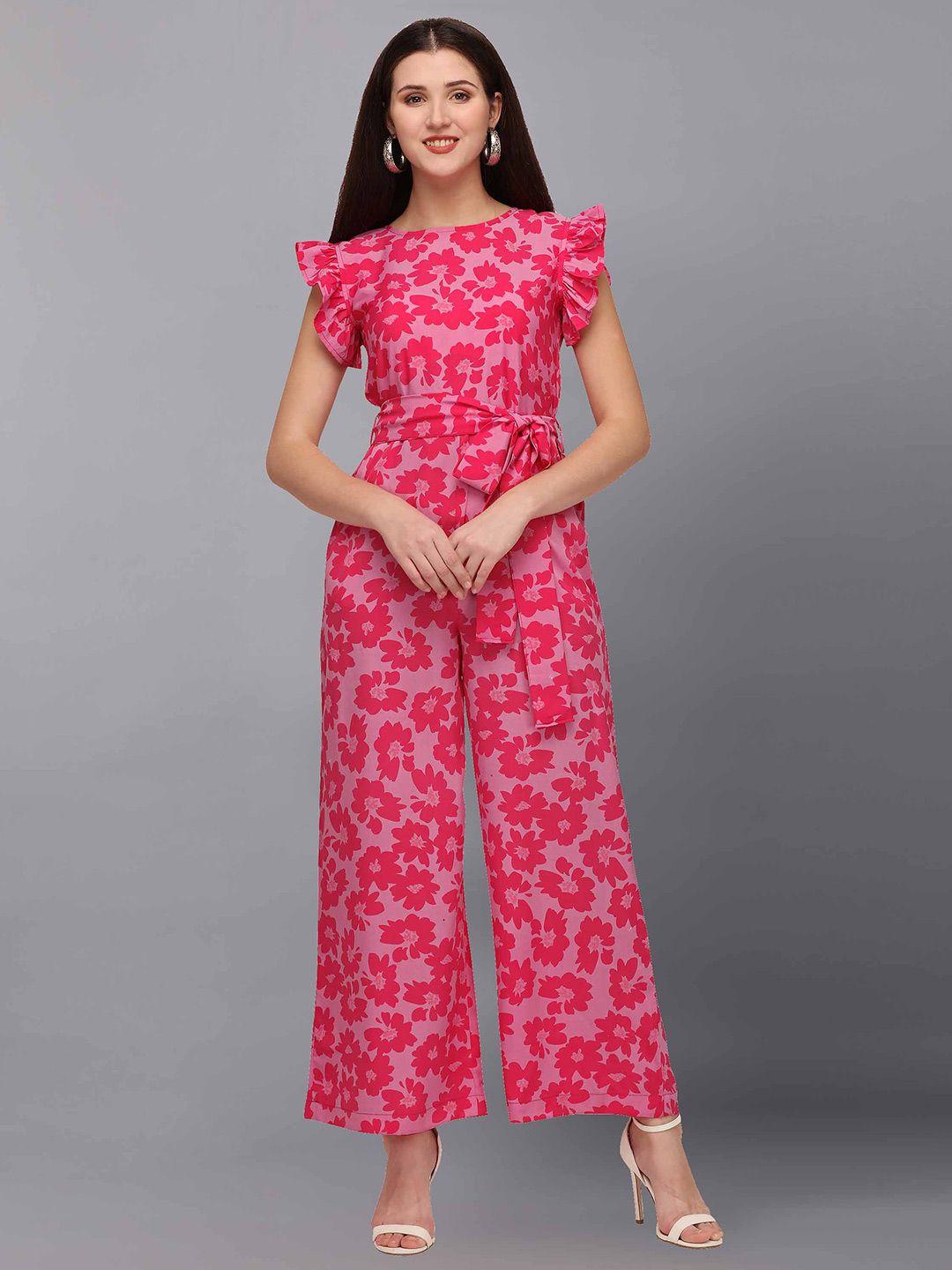 fashfun pink printed basic jumpsuit