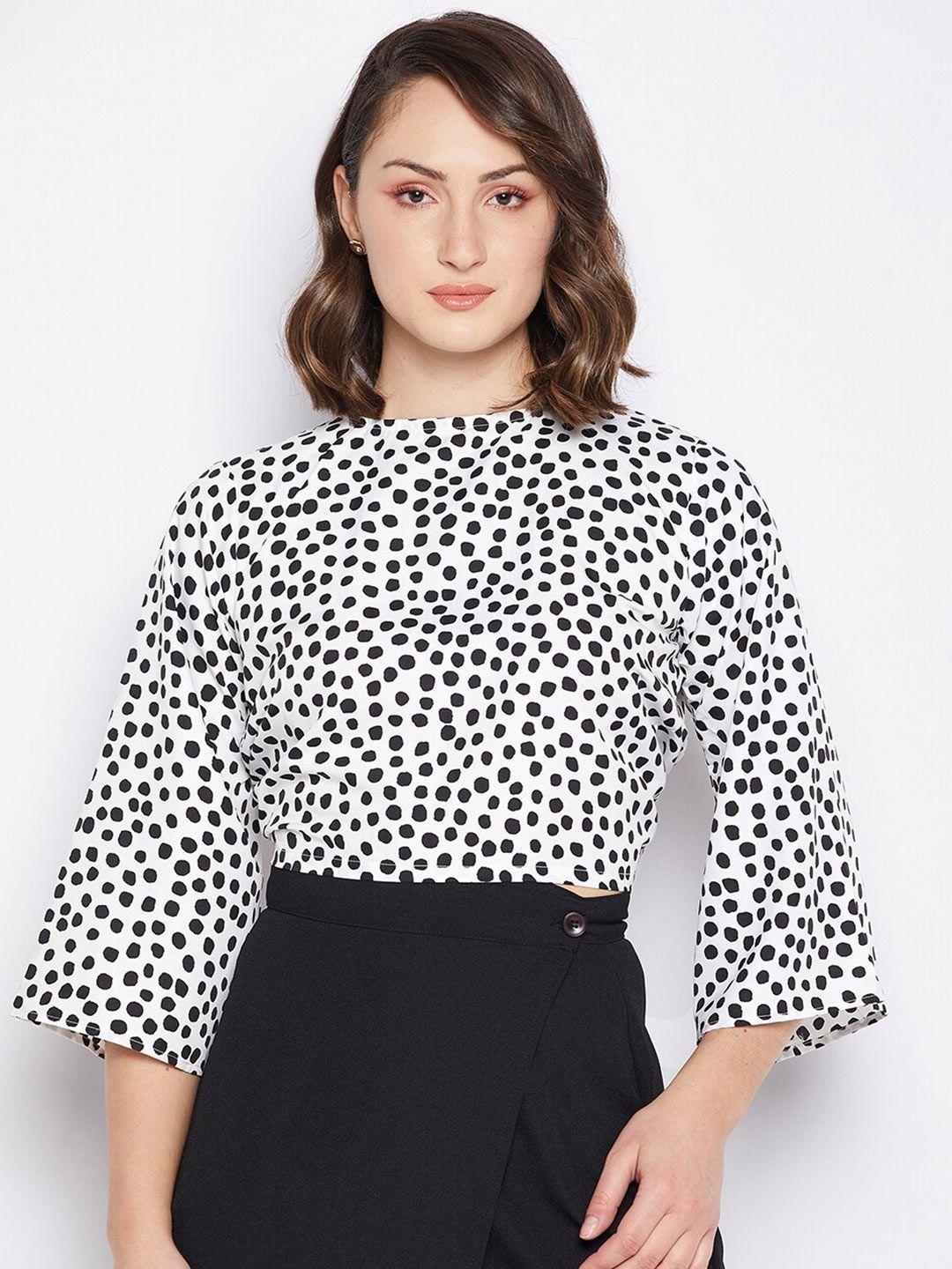 fashfun polka dots printed flared sleeve styled back top