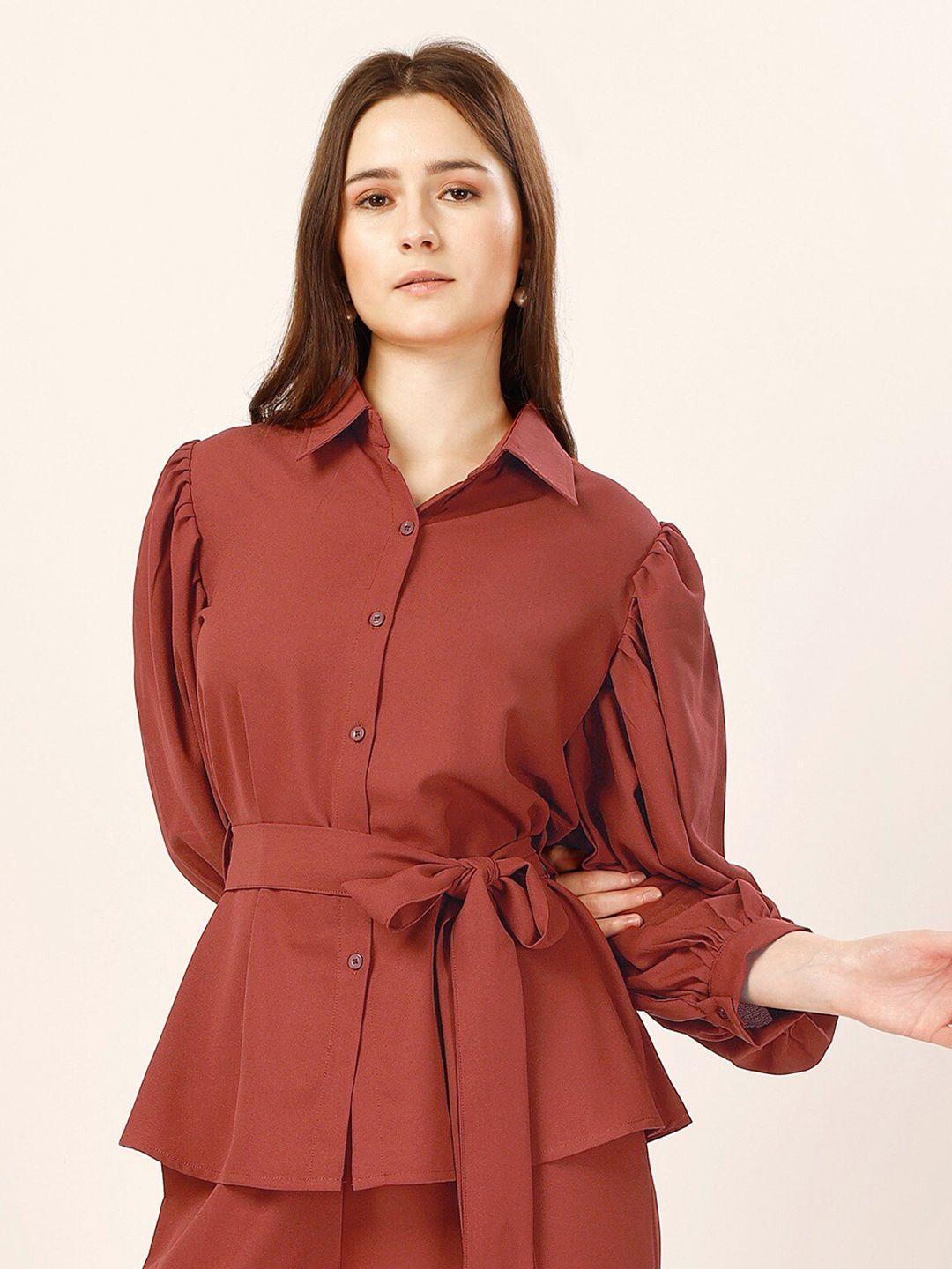 fashfun relaxed spread collar long puff sleeves casual shirt