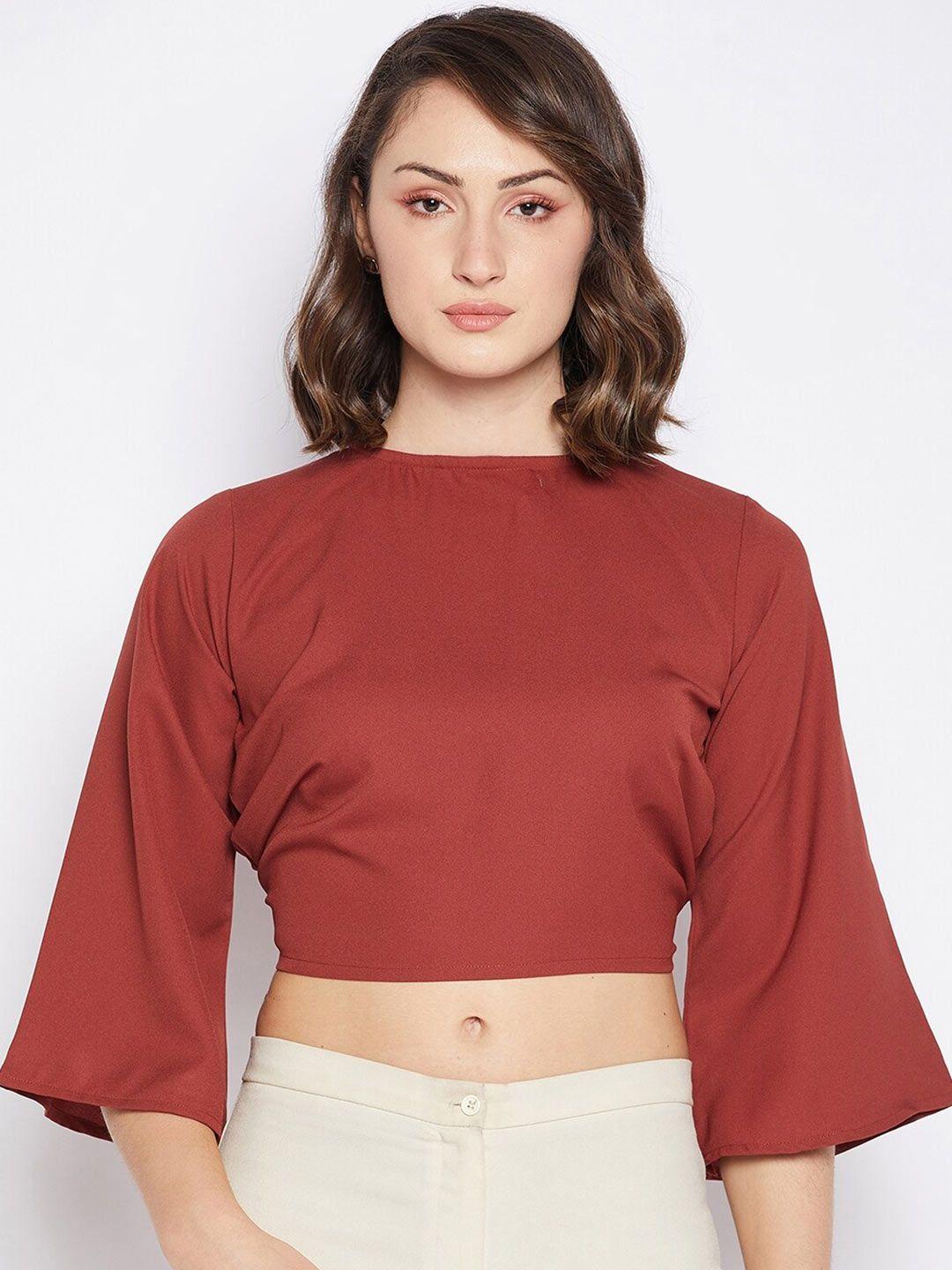 fashfun round neck flared sleeves styled back crop top