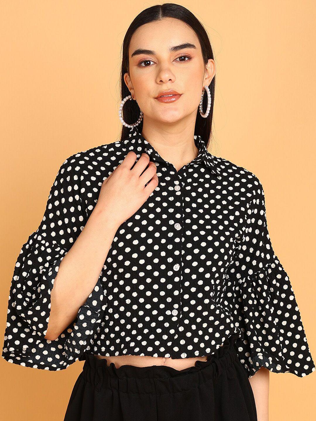 fashfun spread collar classic polka dot opaque printed casual shirt