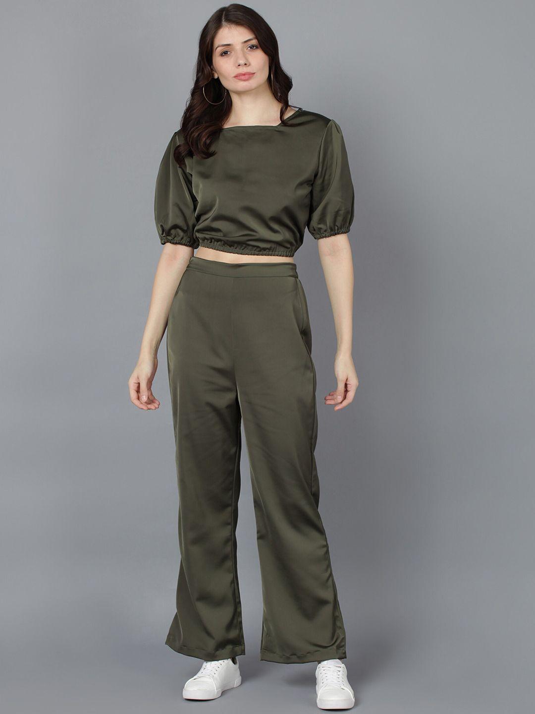 fashfun women olive solid co-ords