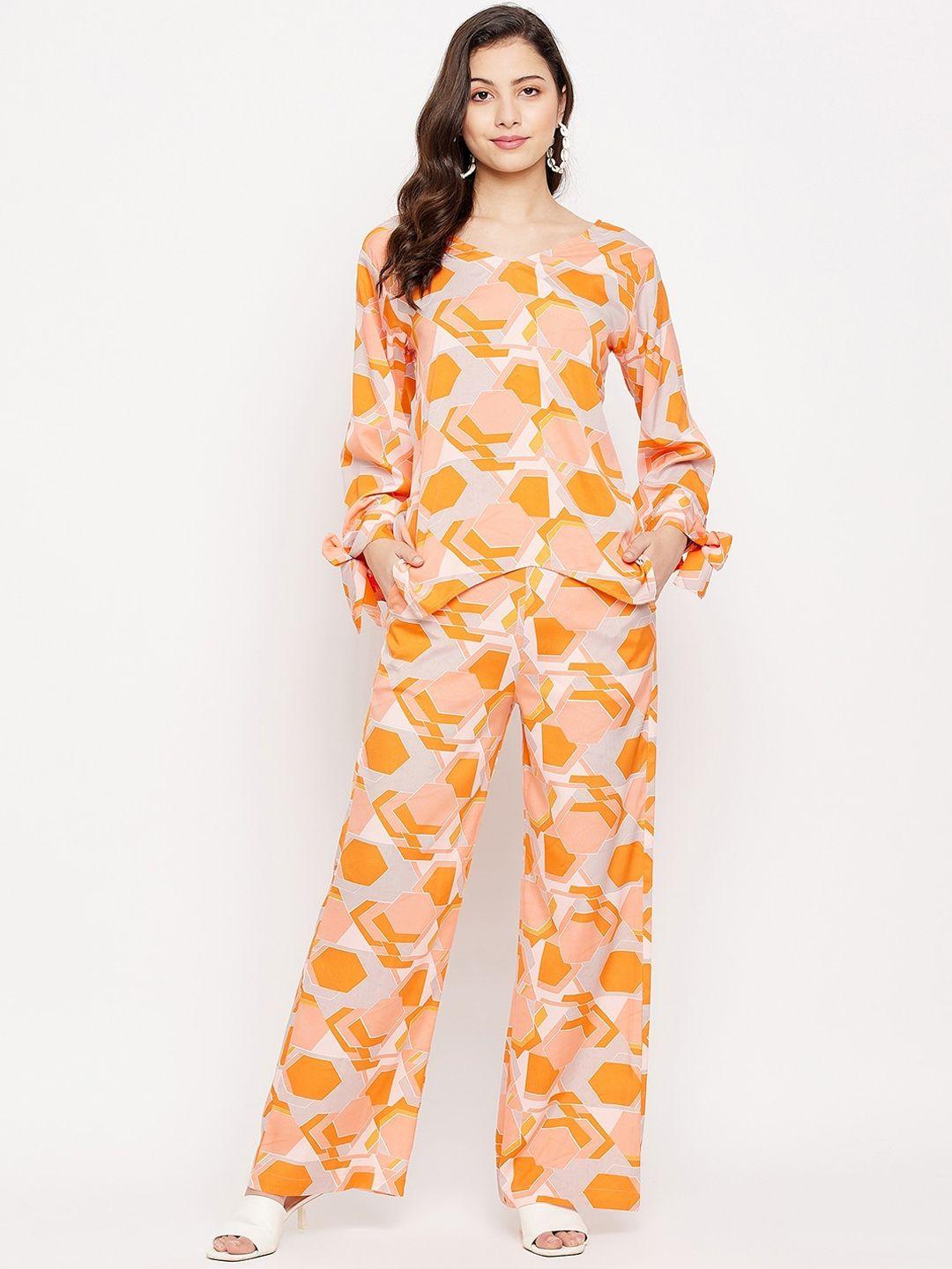 fashfun women orange & pink printed co-ords