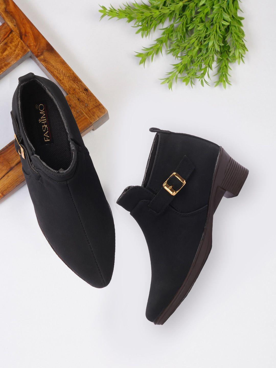 fashimo women black block heel boots