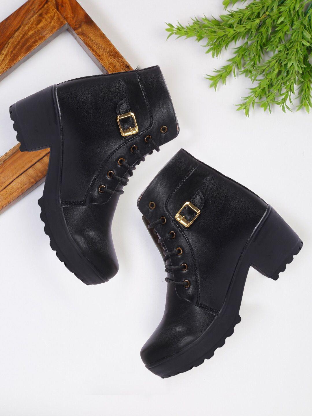 fashimo women black solid high top heeled boots