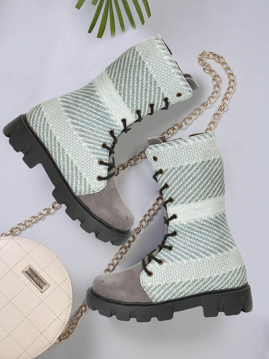 fashimo women printed high-top chunky boots