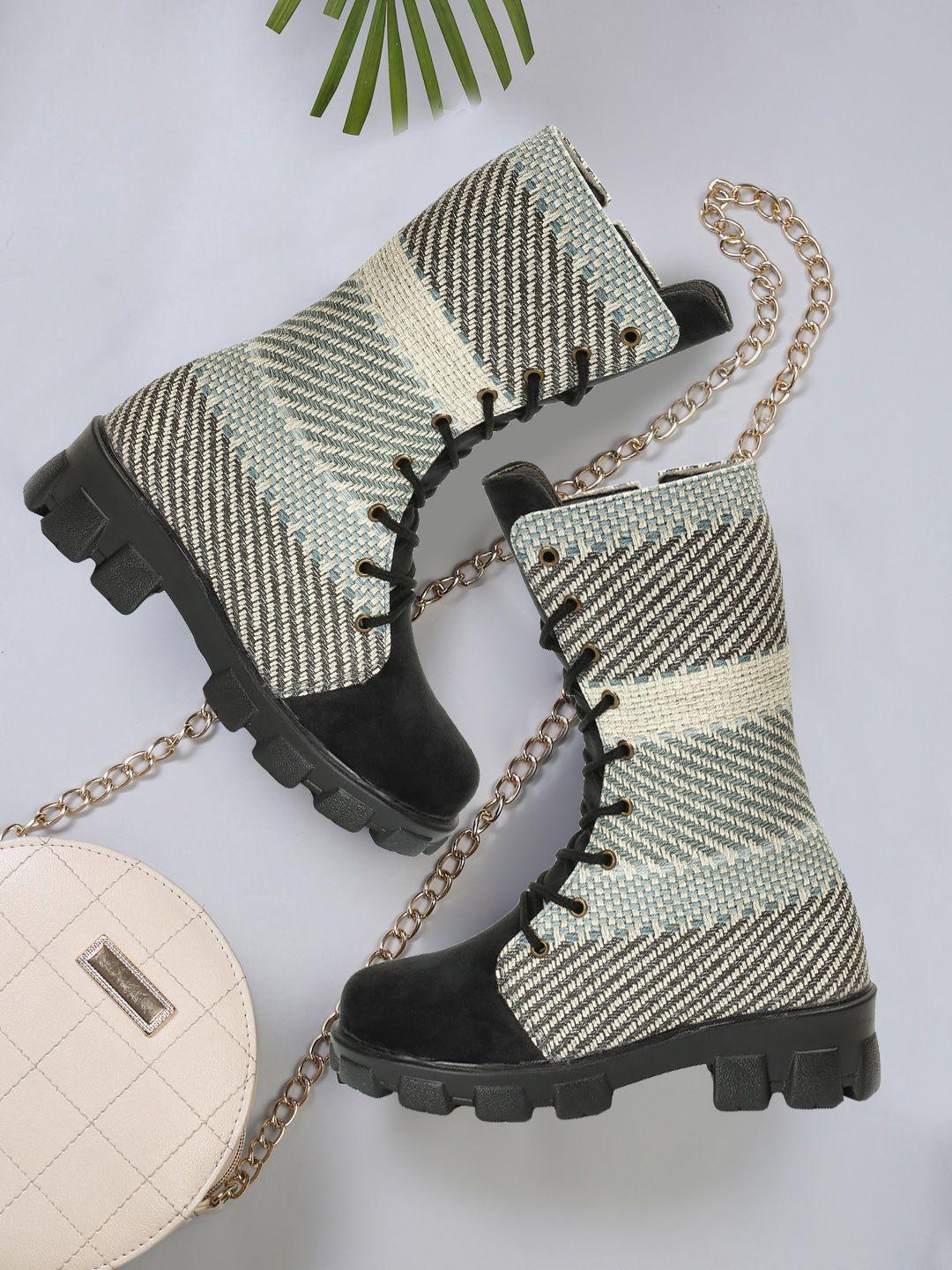 fashimo women printed high-top chunky boots