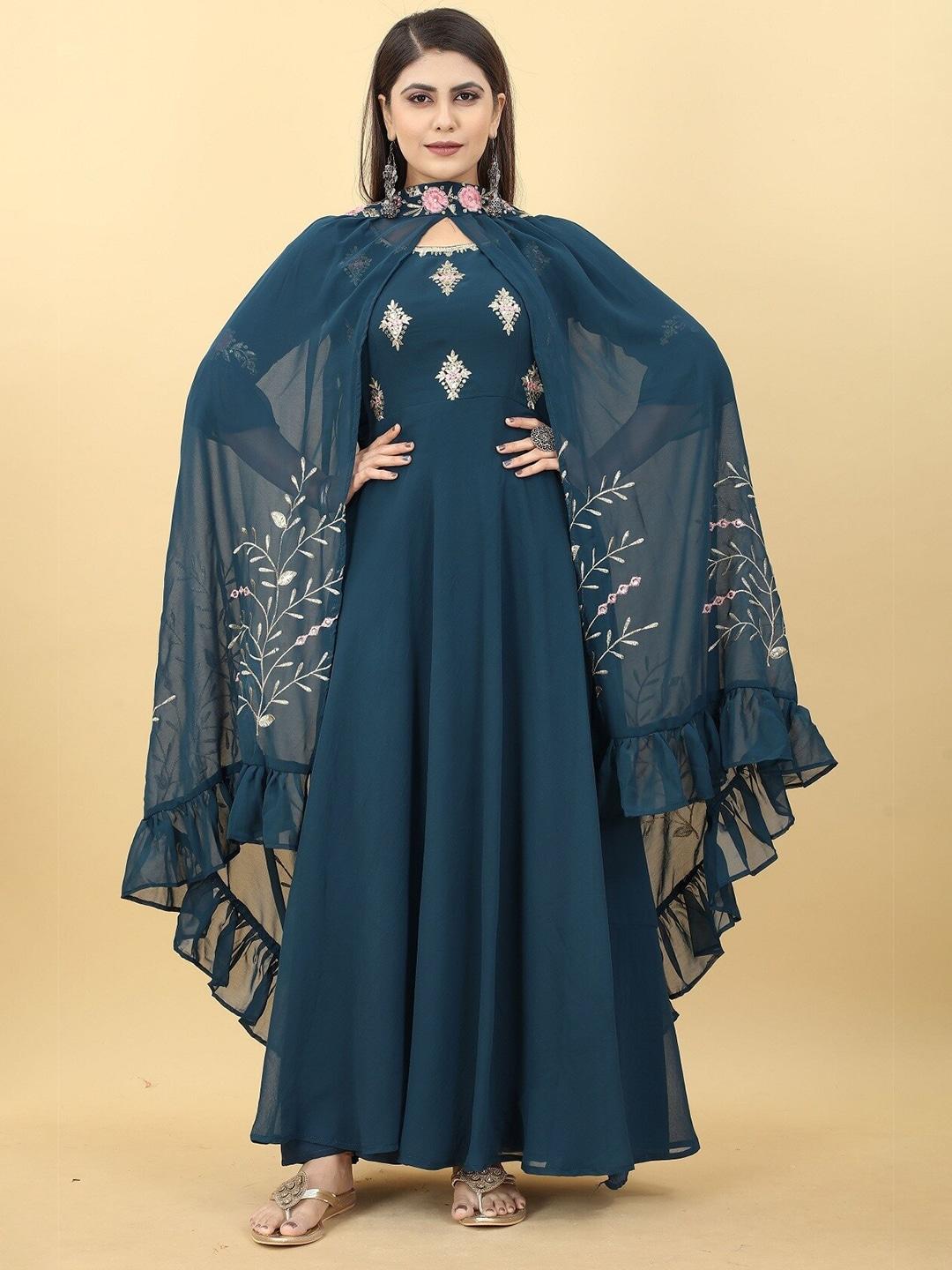 fashion basket floral bell sleeve georgette maxi ethnic dress