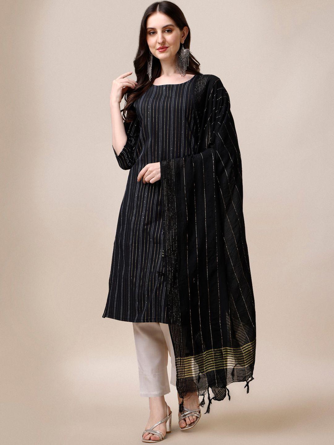 fashion basket striped sequinned detail straight kurta & trousers with dupatta