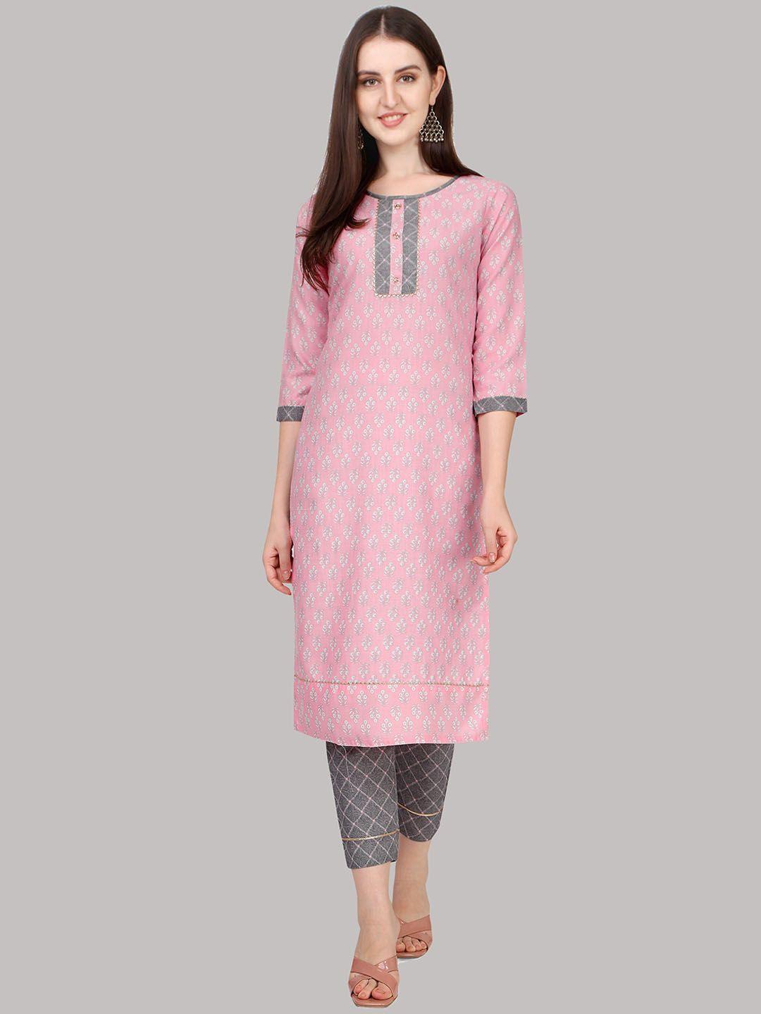 fashion basket women pink paisley printed regular kurta with trousers