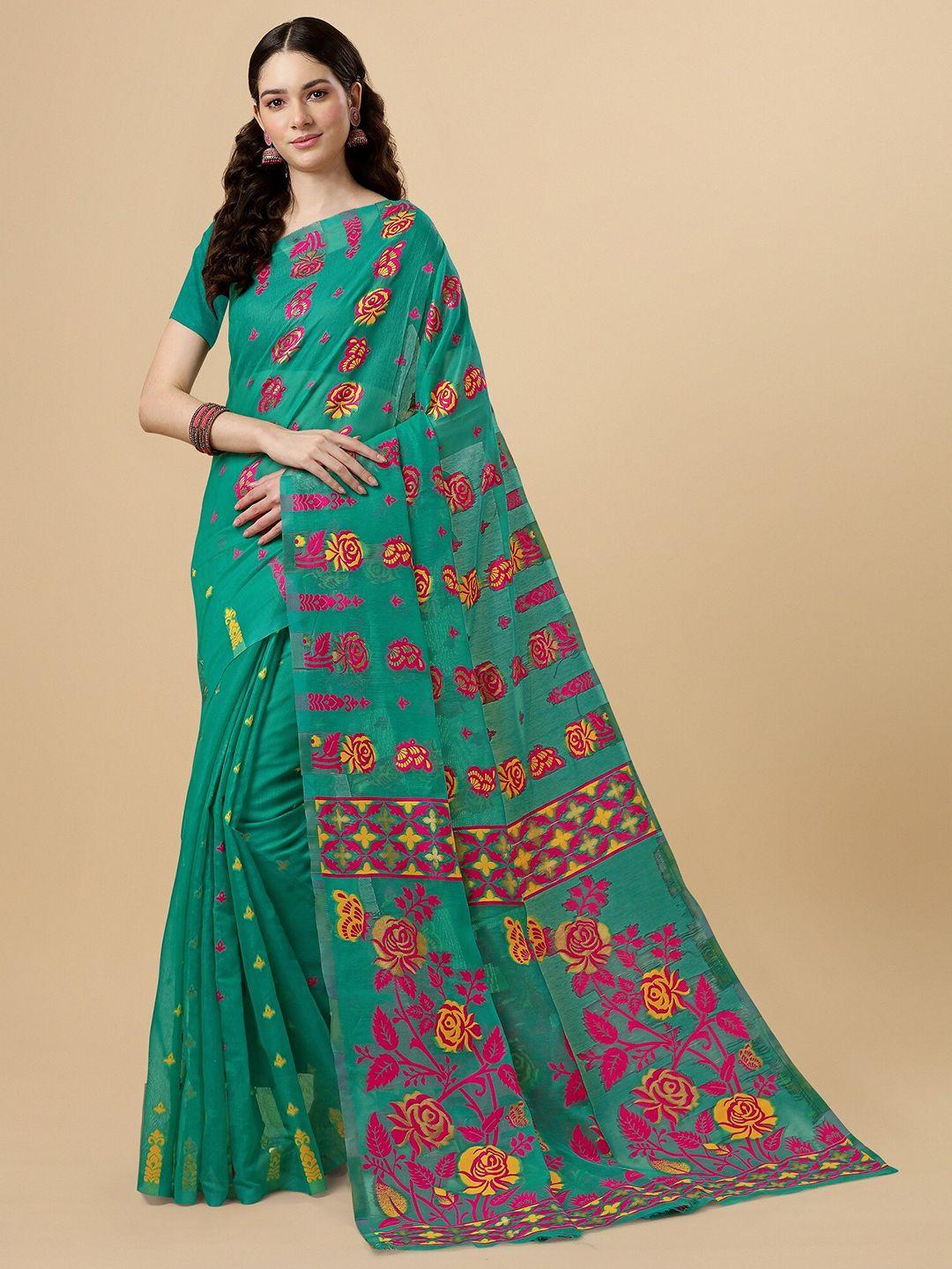 fashion booms floral woven design pure cotton jamdani saree
