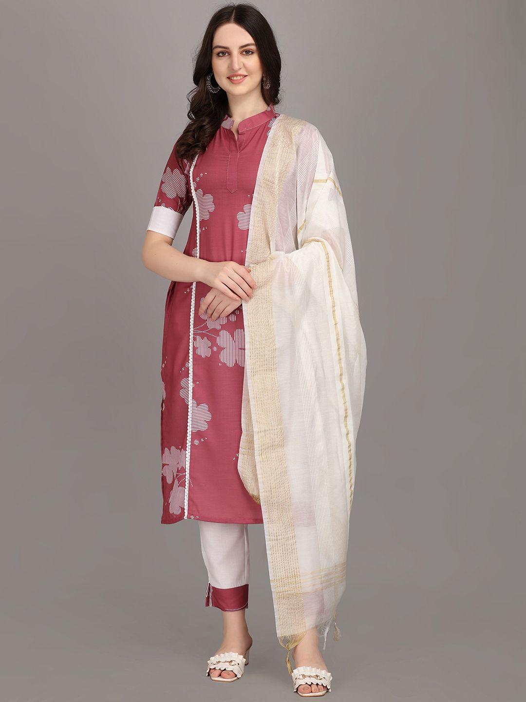 fashion booms women multicoloured embroidered pure cotton kurta with trousers & with dupatta