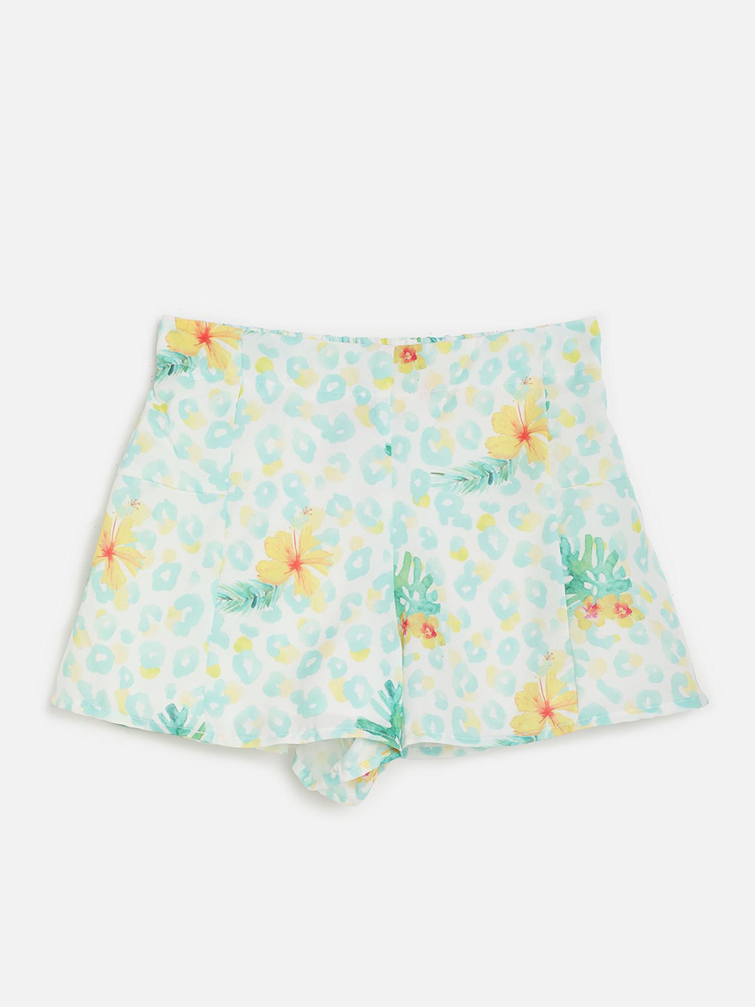 fashion-casual-girls-cotton-printed-off-white-shorts