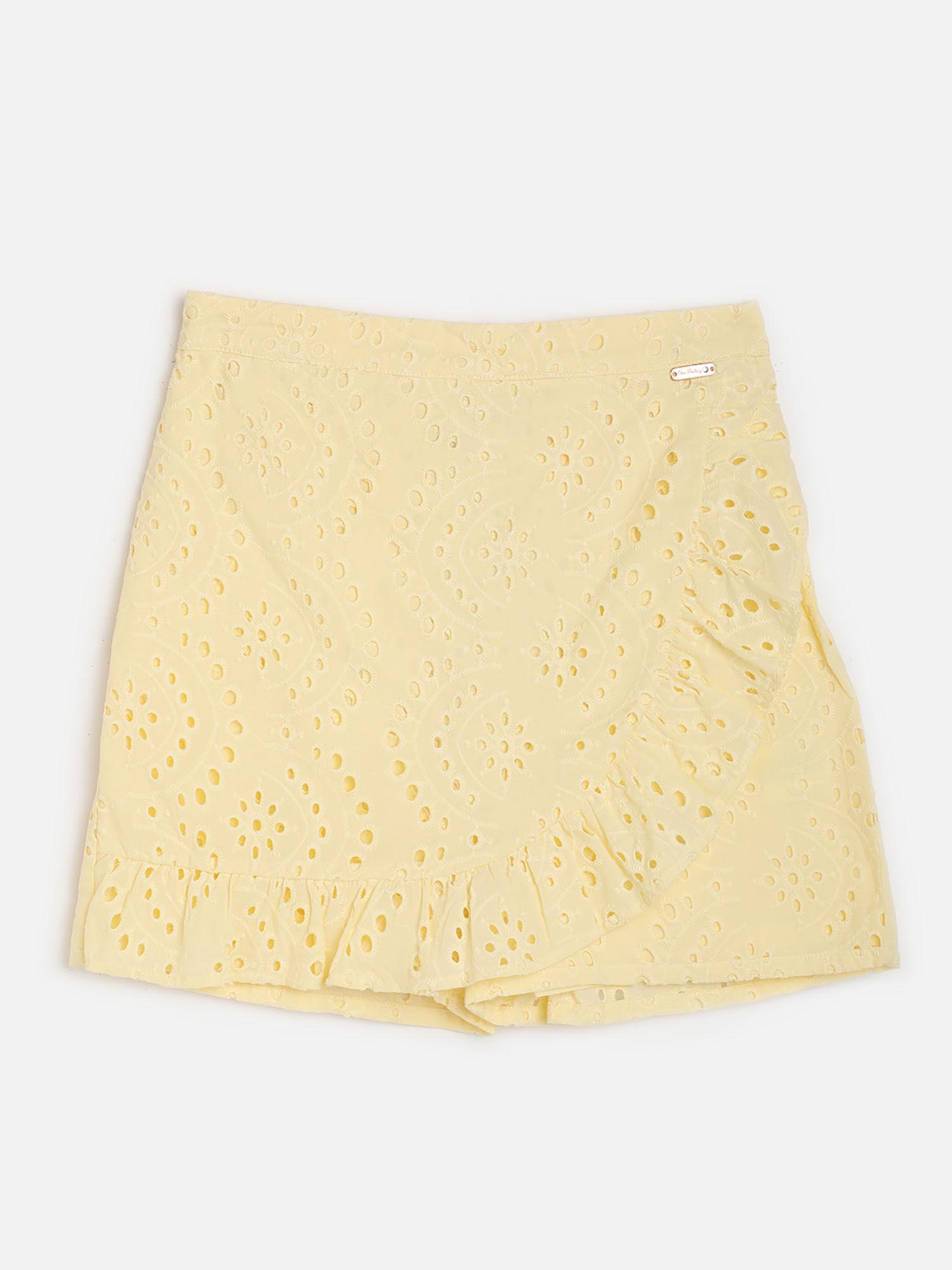 fashion casual girls cotton solid yellow skirts