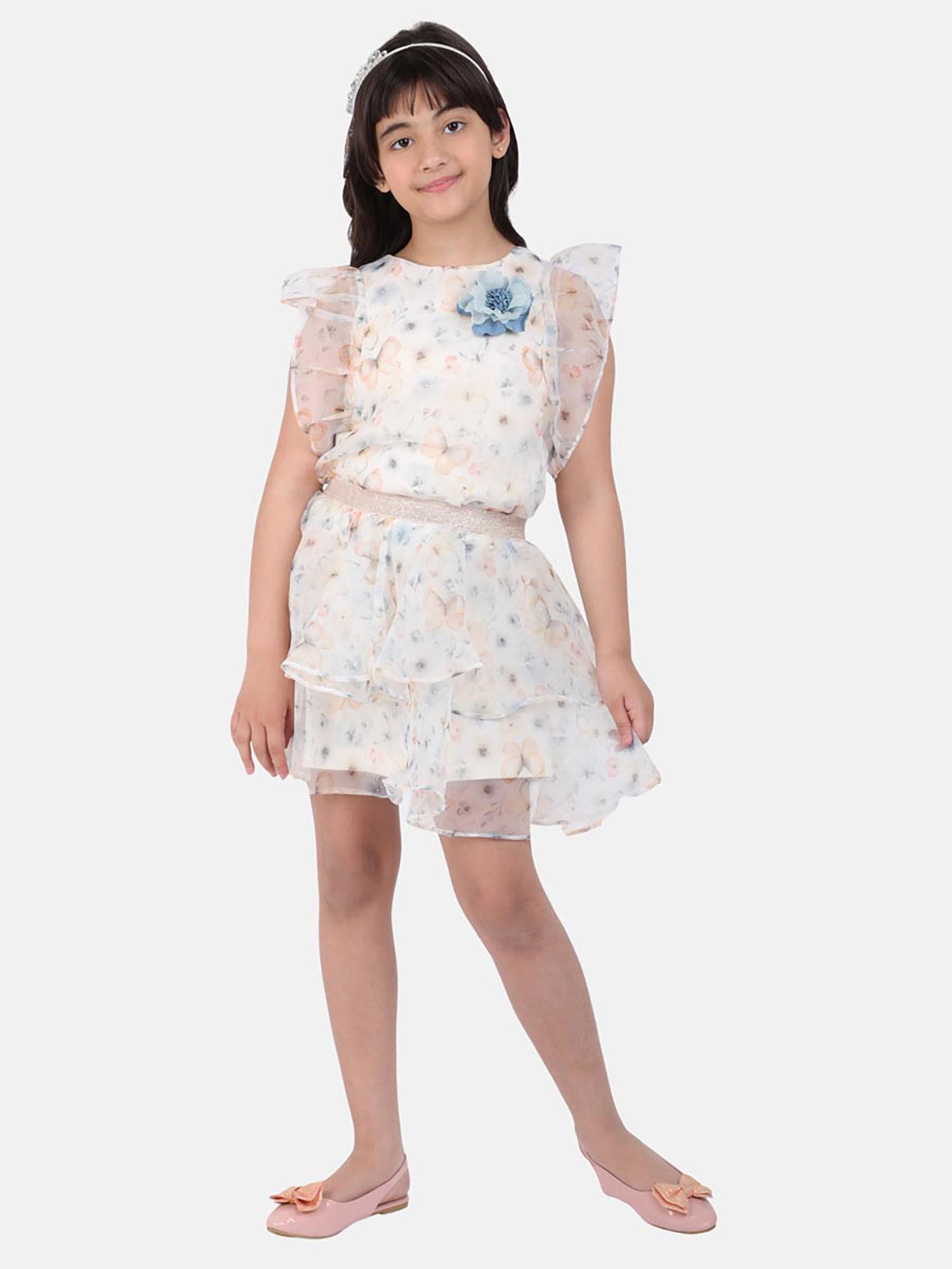 fashion casual girls polyester polka print off white skirts