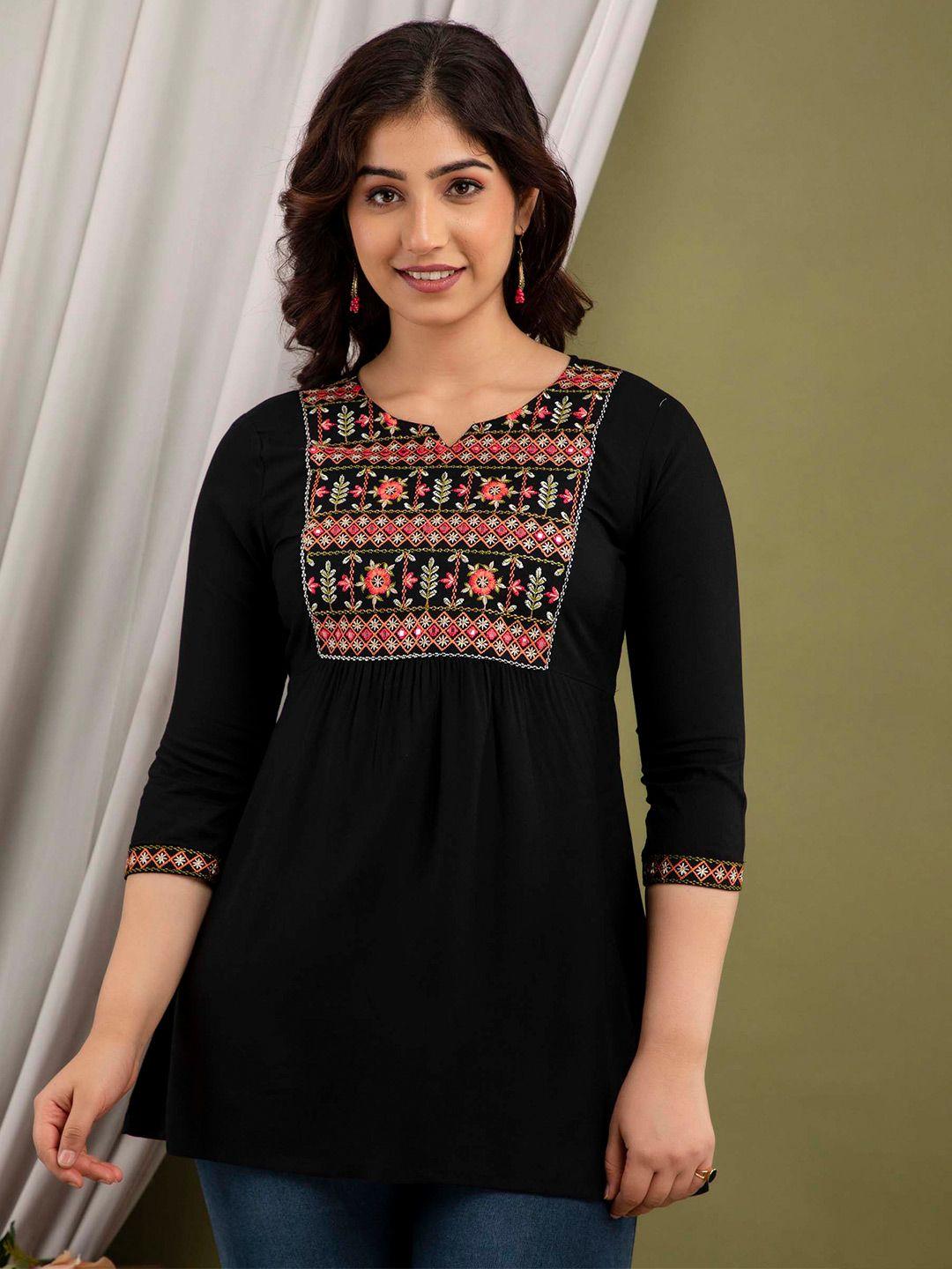 fashion depth ethnic motif embroidered a-line top