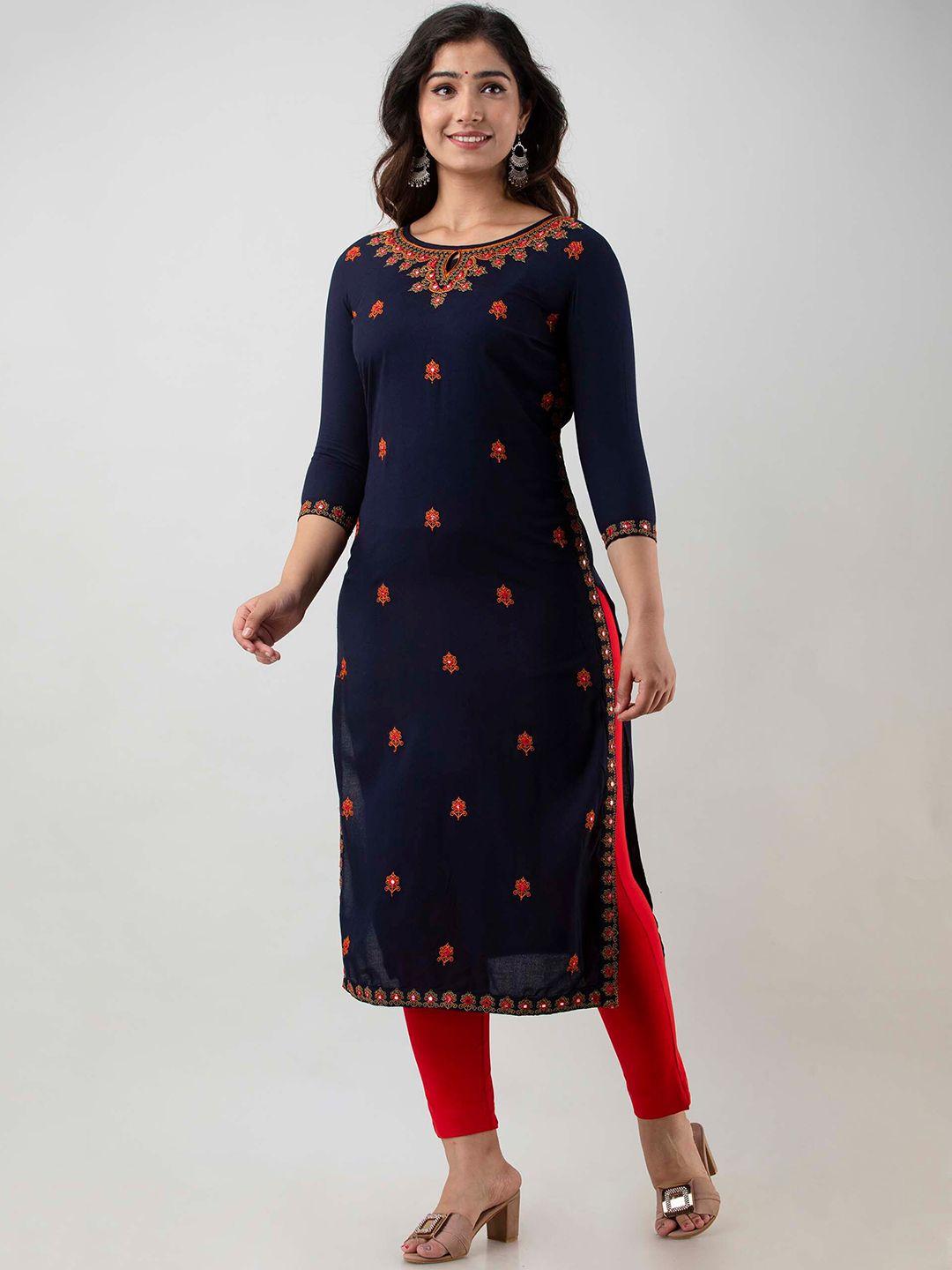 fashion depth women ethnic motifs embroidered keyhole neck thread work kurta
