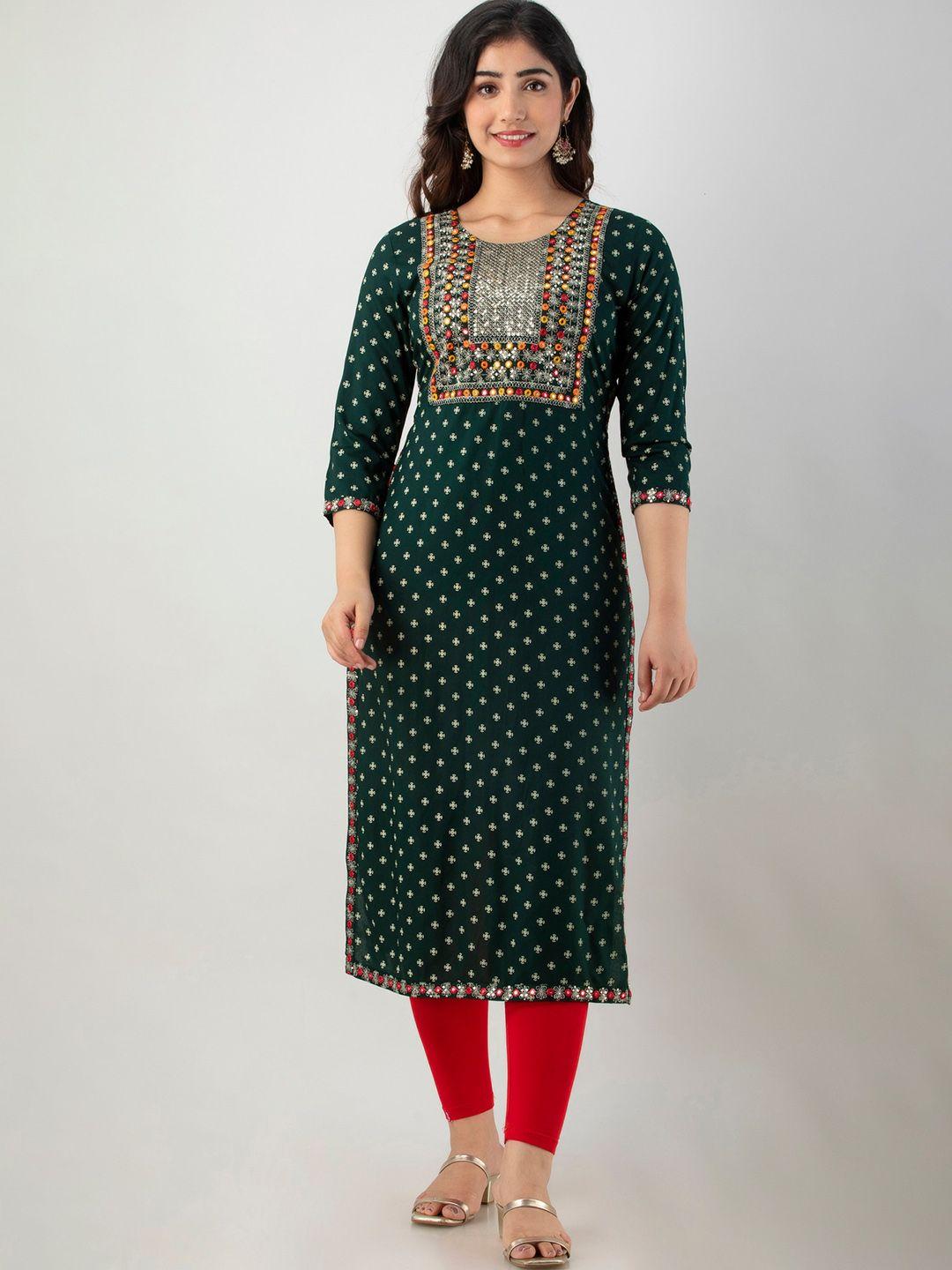fashion depth women ethnic motifs flared sleeves mirror work kurta