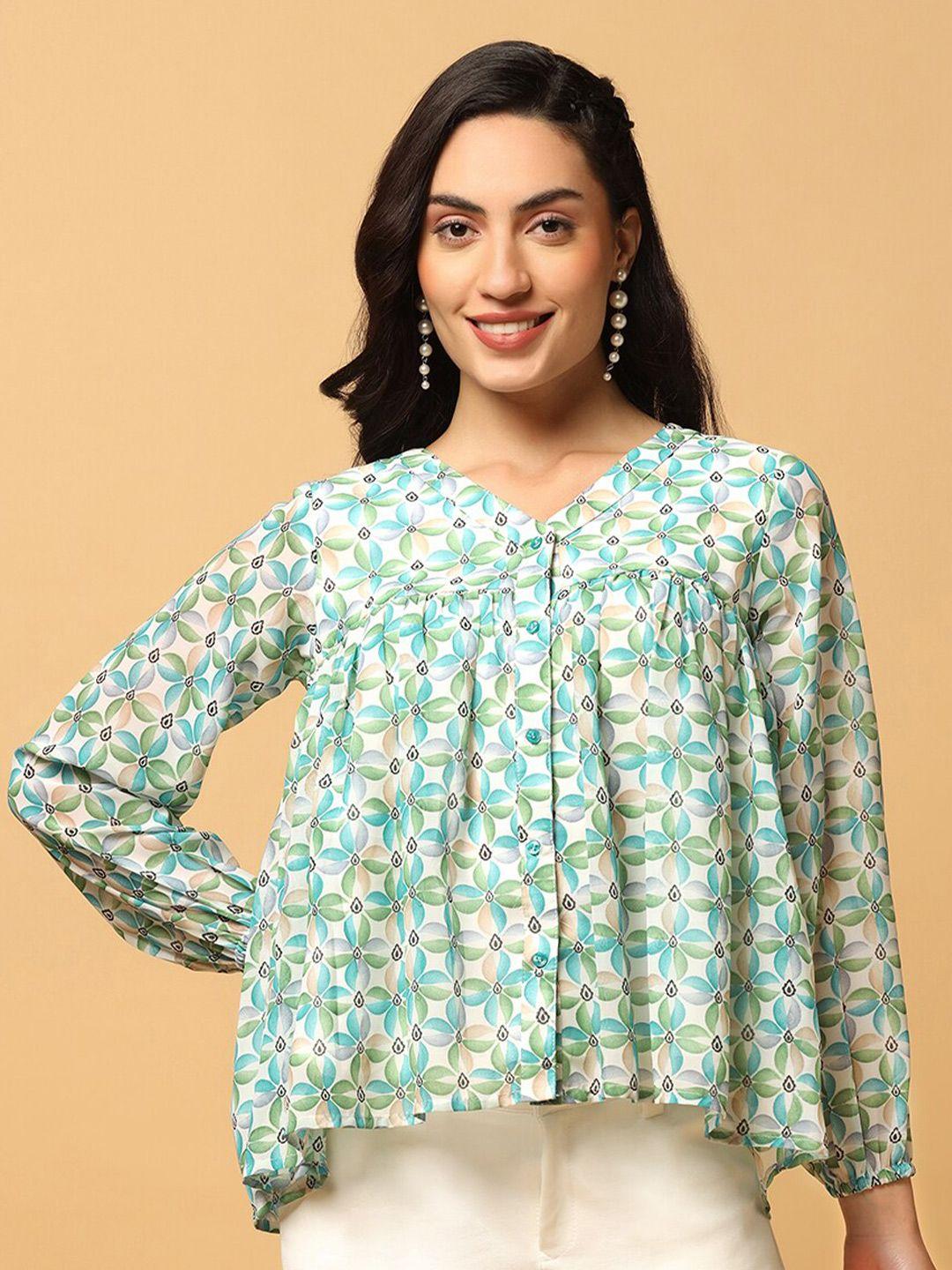 fashion dream floral print bell sleeve georgette empire top