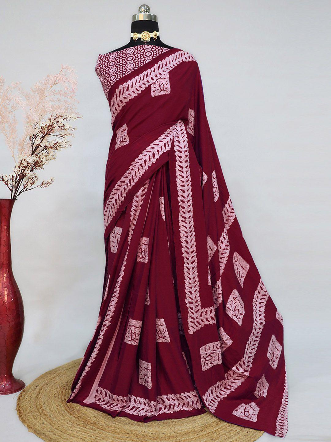fashion dream maroon & pink batik block print saree