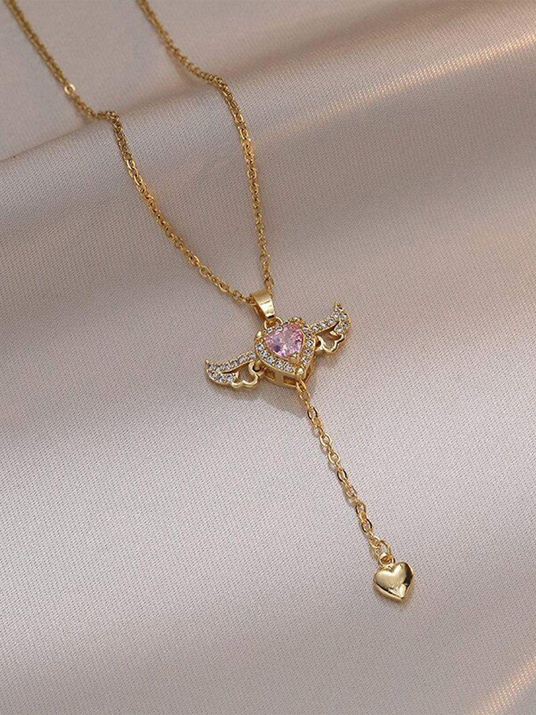 fashion frill gold plated stainless steel crystal studded heart pendant with chain