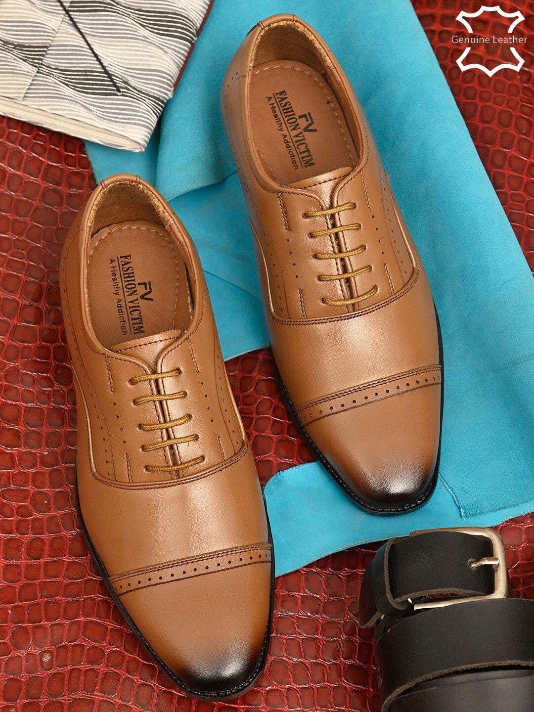 fashion victim men tan-brown solid leather formal derbys