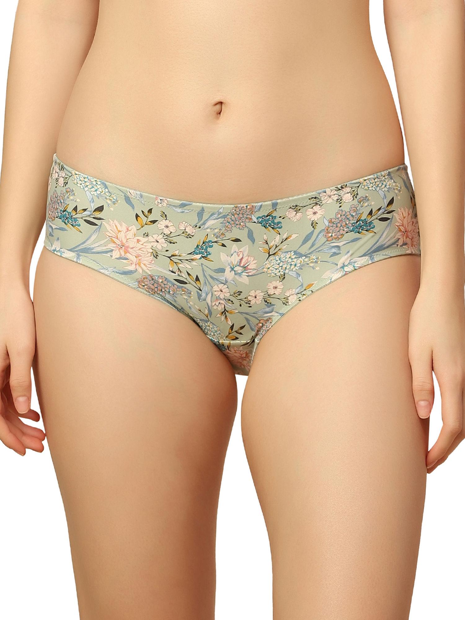 fashion 75 floral design medium coverage midi brief - green