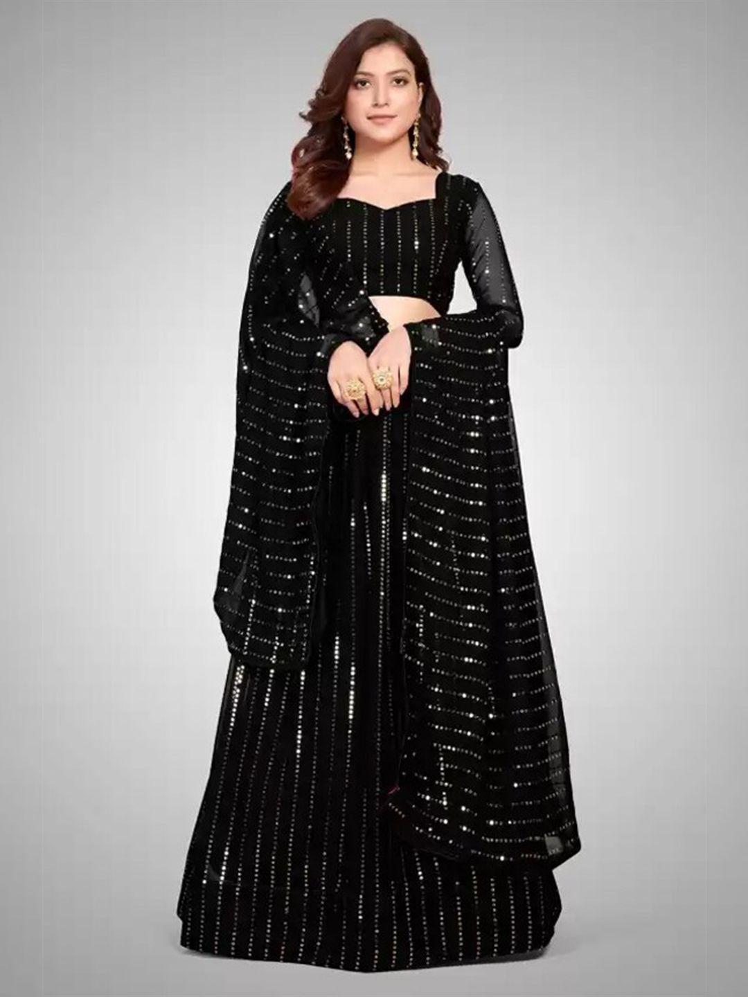 fashion basket black embroidered sequinned semi-stitched lehenga & unstitched blouse with dupatta