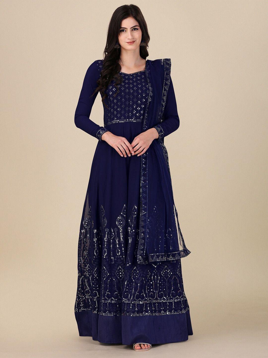 fashion basket blue embroidered semi-stitched dress material