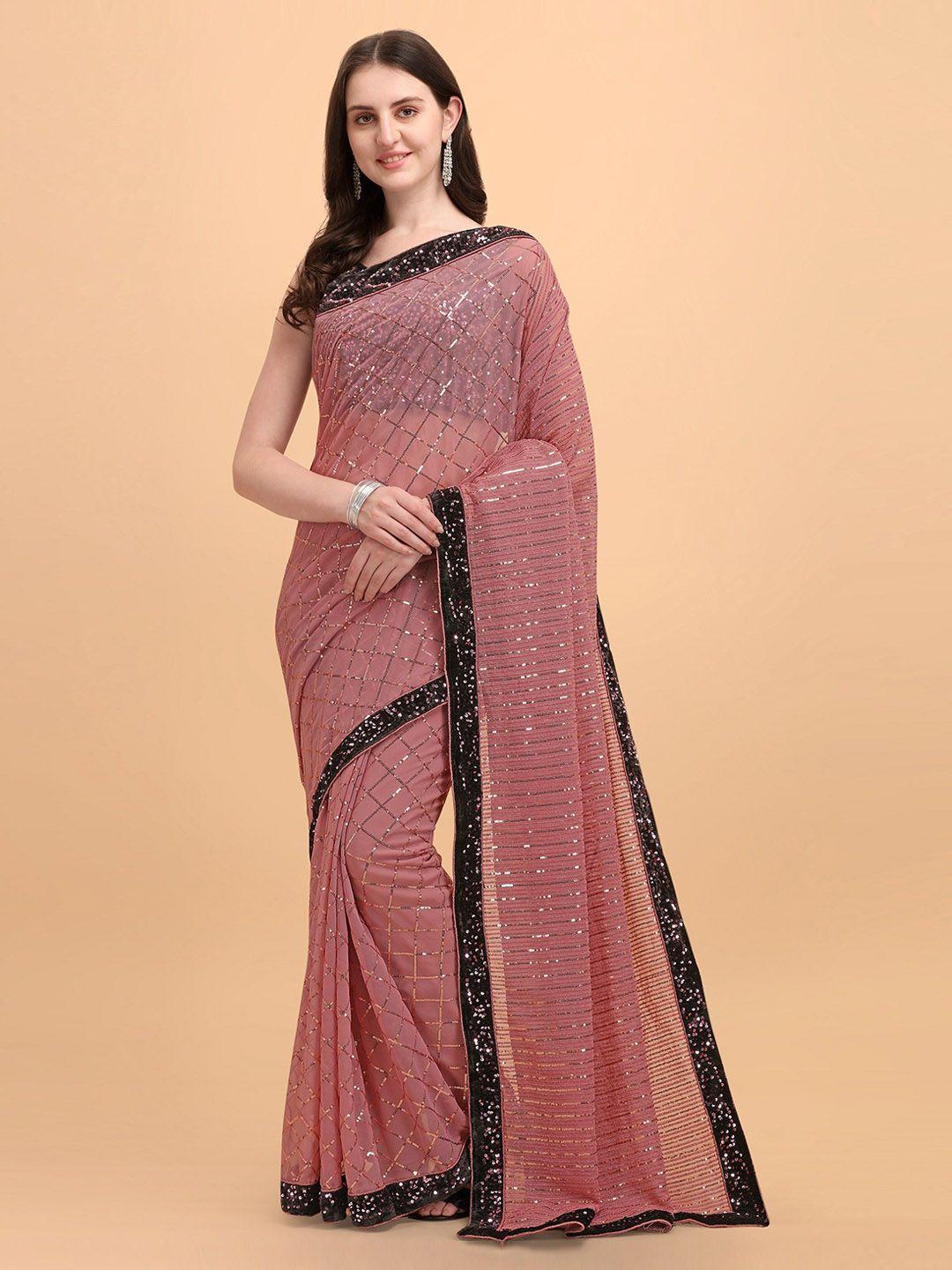 fashion basket checked embellished sequinned saree