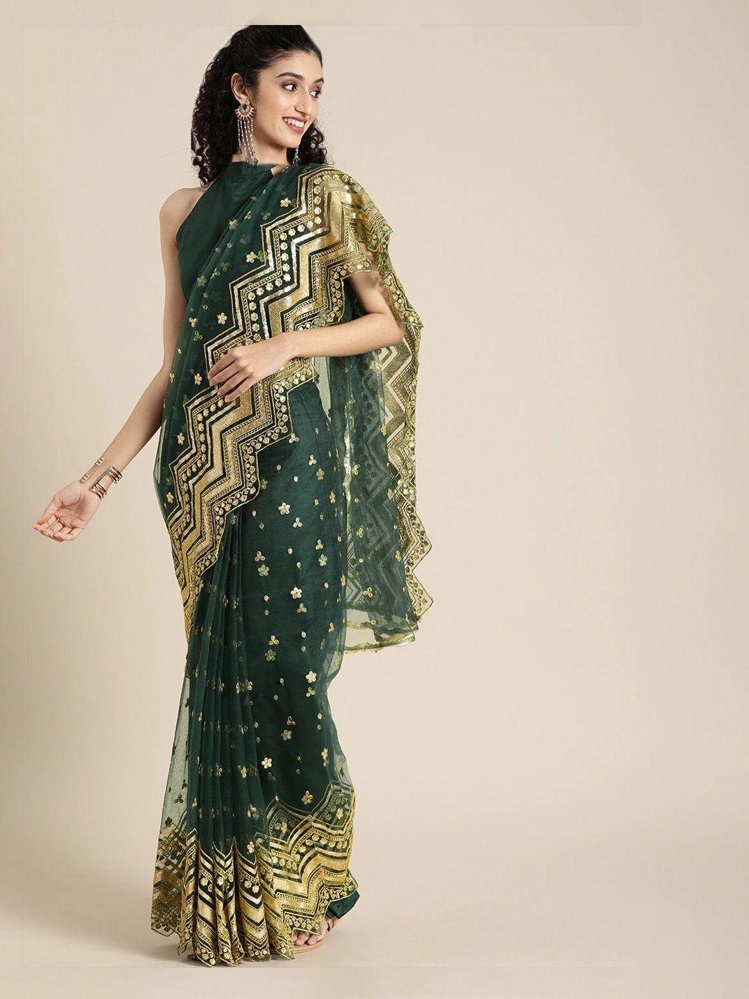 fashion basket embellished sequinned net saree
