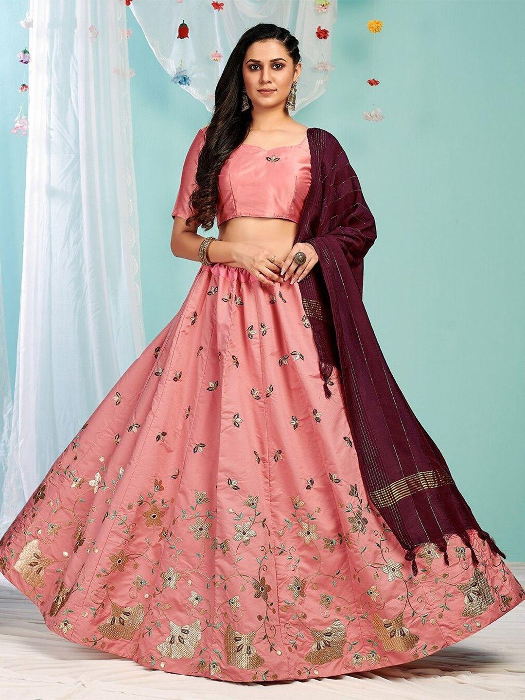 fashion basket embroidered semi-stitched lehenga & unstitched blouse with dupatta