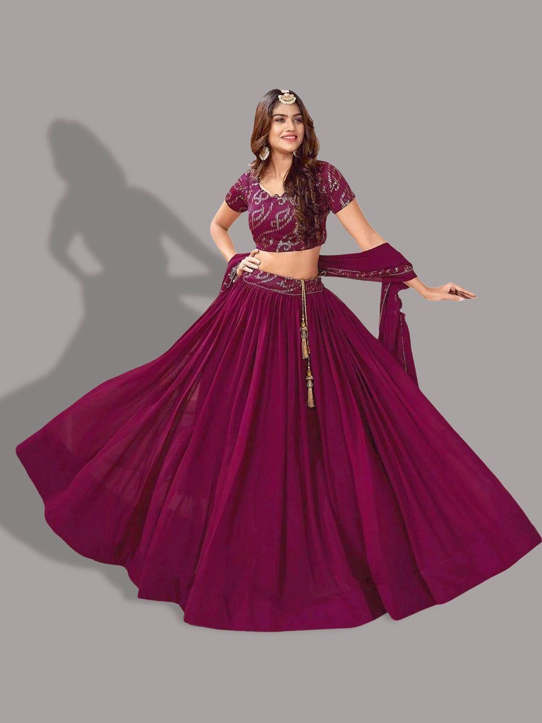 fashion basket embroidered semi-stitched lehenga & unstitched blouse with dupatta