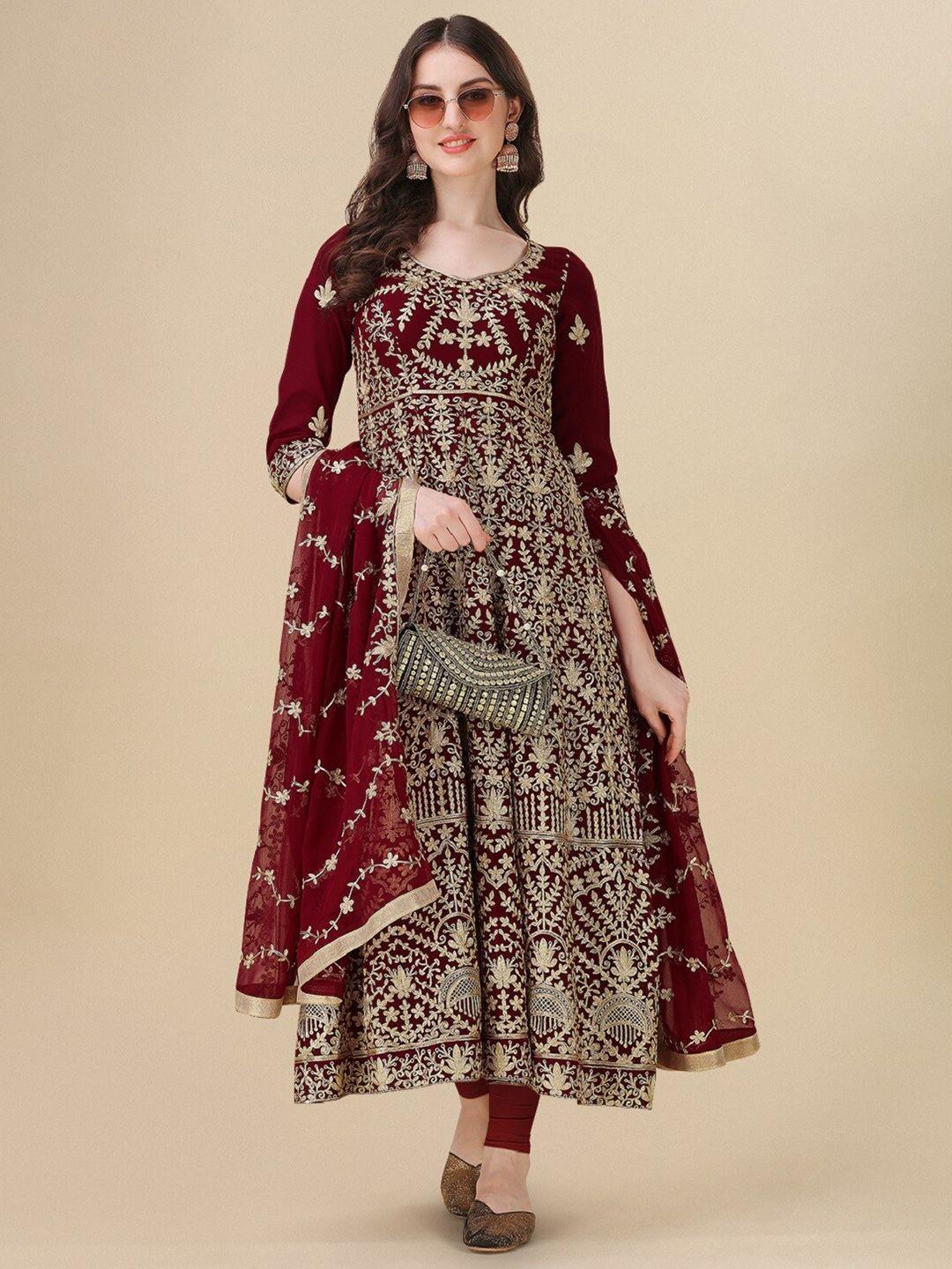 fashion basket ethnic motifs embroidered zari semi-stitched dress material
