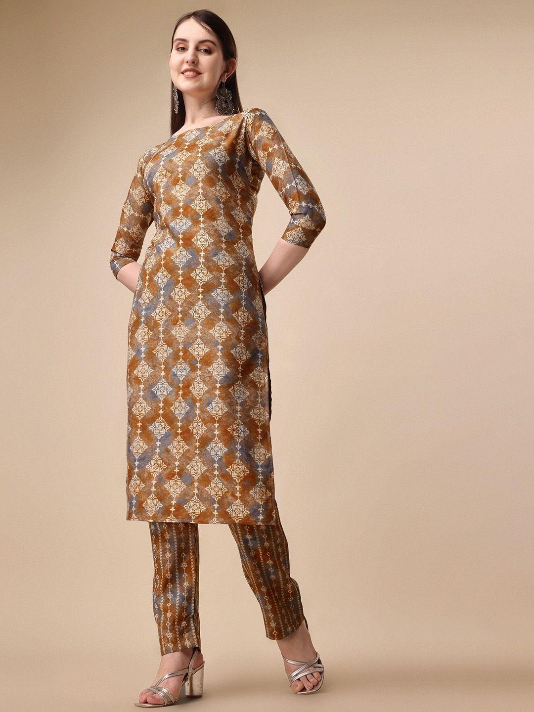 fashion basket ethnic motifs printed straight kurta with trousers
