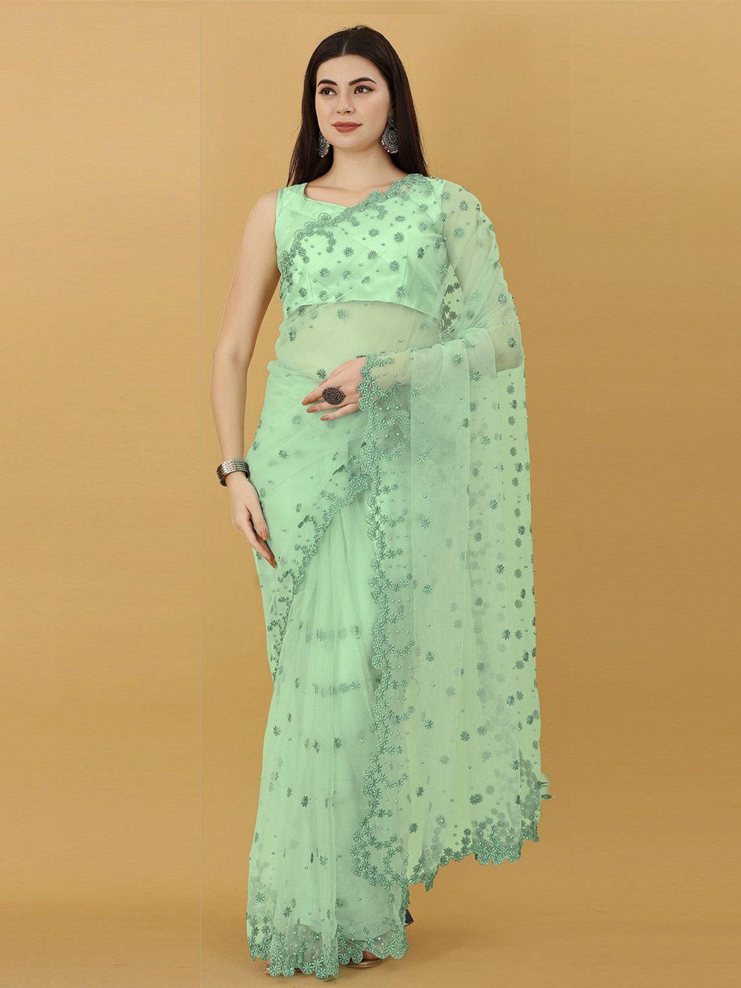 fashion basket floral embroidered net saree