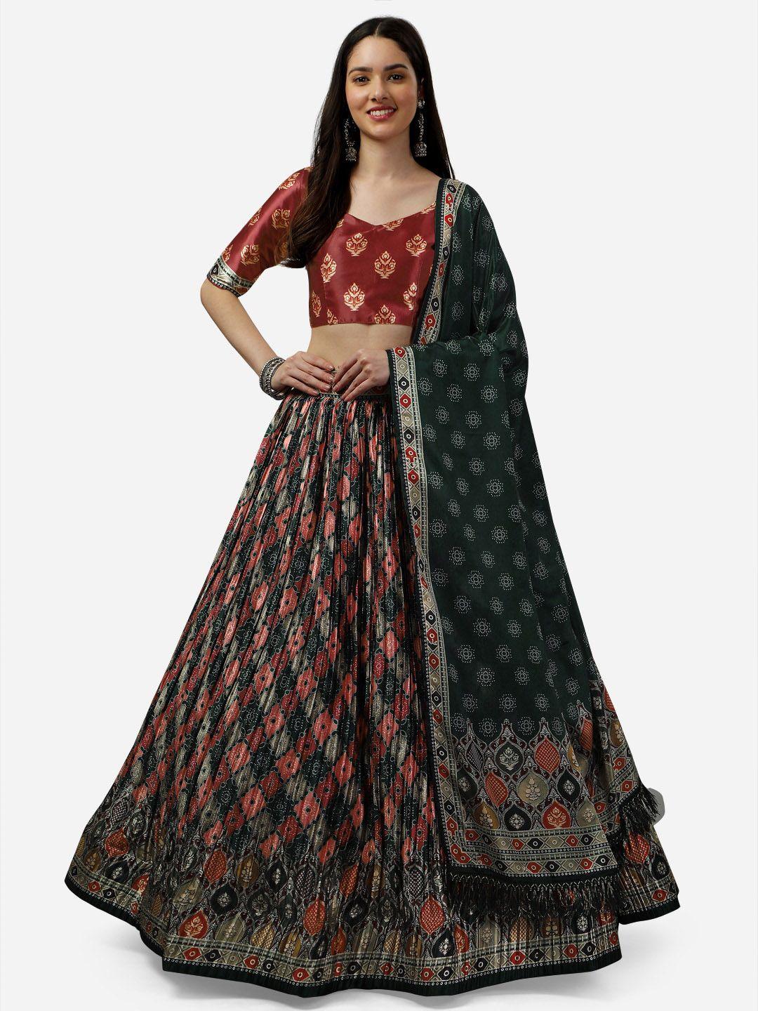 fashion basket printed semi-stitched lehenga & unstitched blouse with dupatta