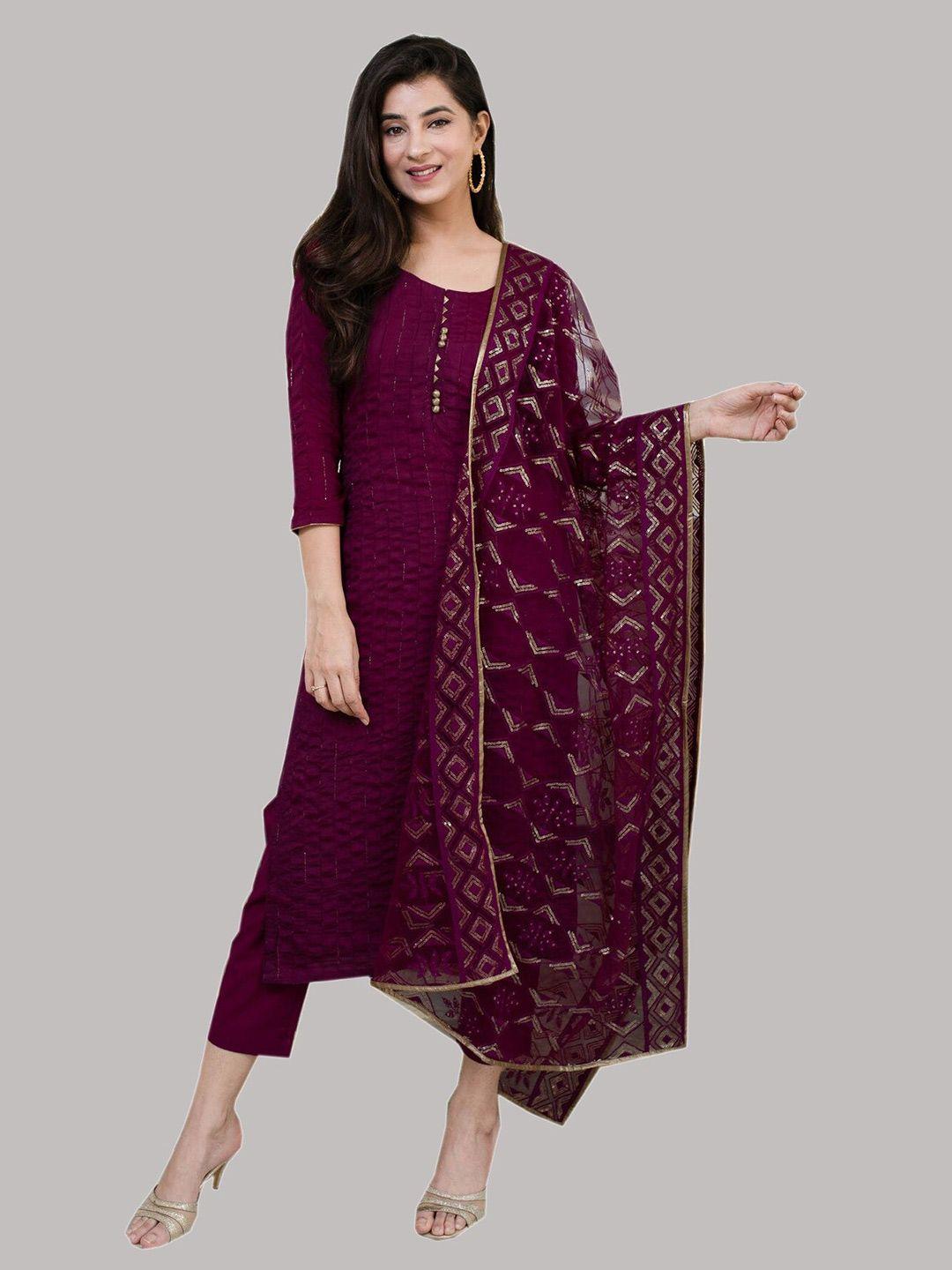 fashion basket purple & gold-toned silk georgette semi-stitched dress material