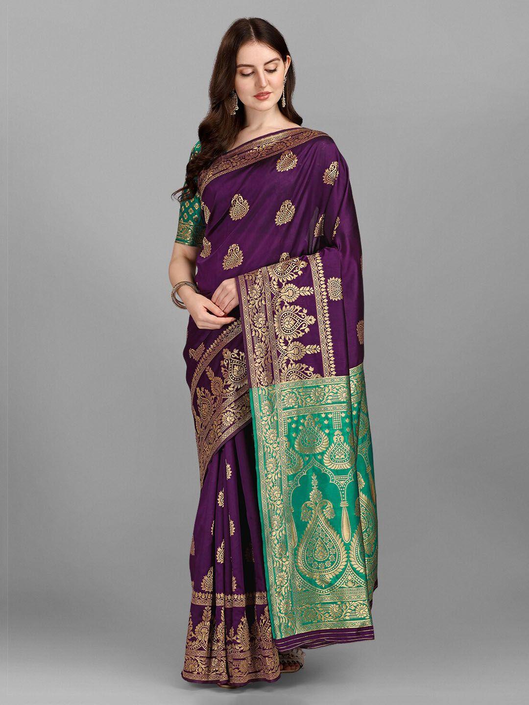 fashion basket purple & green ethnic motifs art silk saree