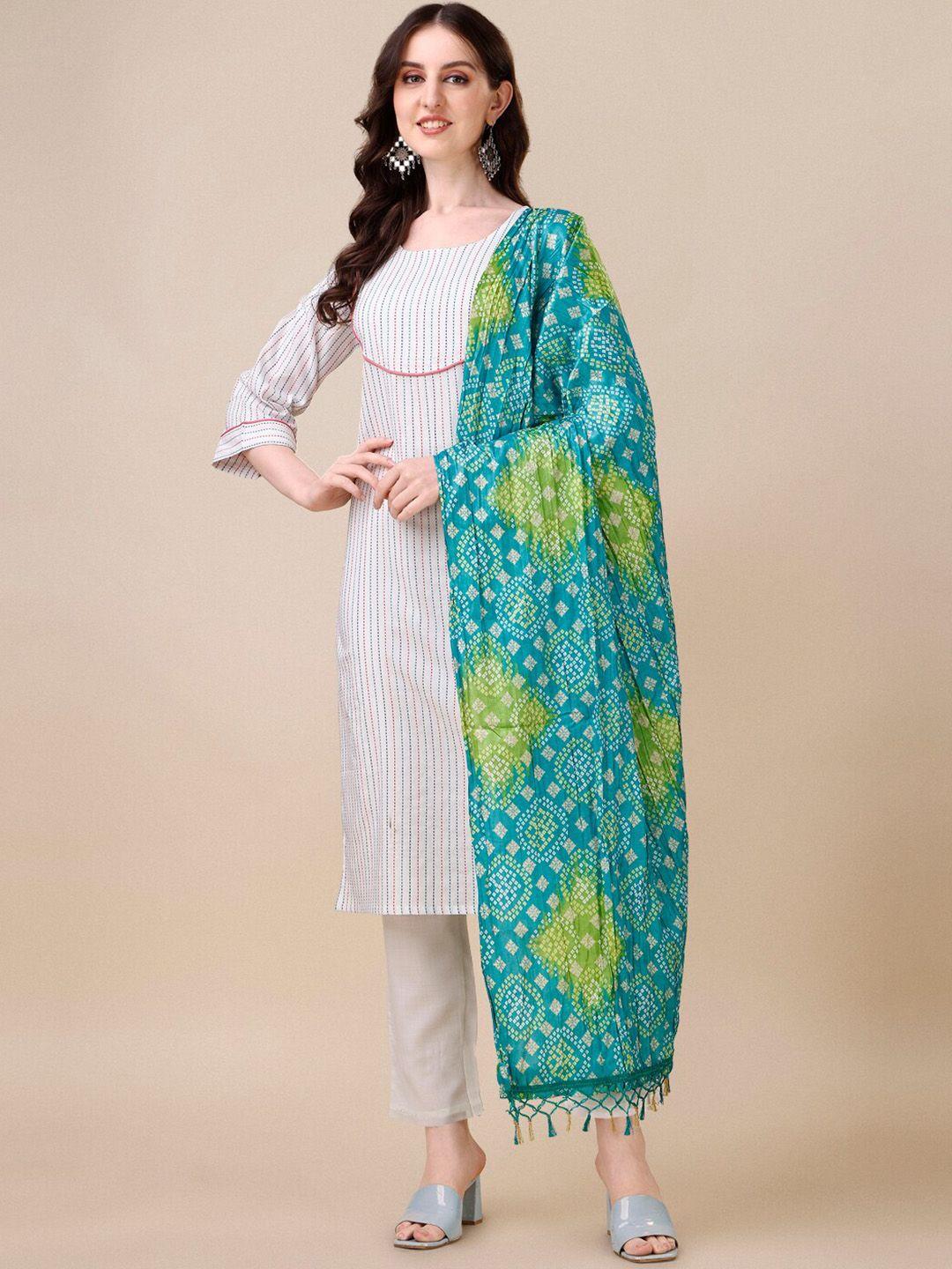 fashion basket striped regular kurta with trousers & with dupatta